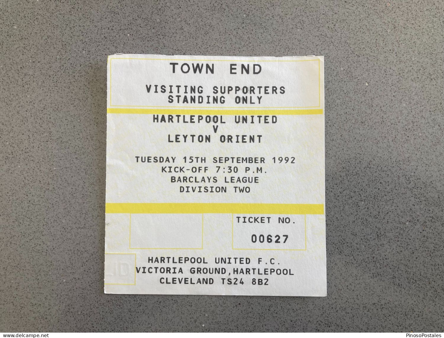 Hartlepool United V Leyton Orient 1992-93 Match Ticket - Tickets & Toegangskaarten