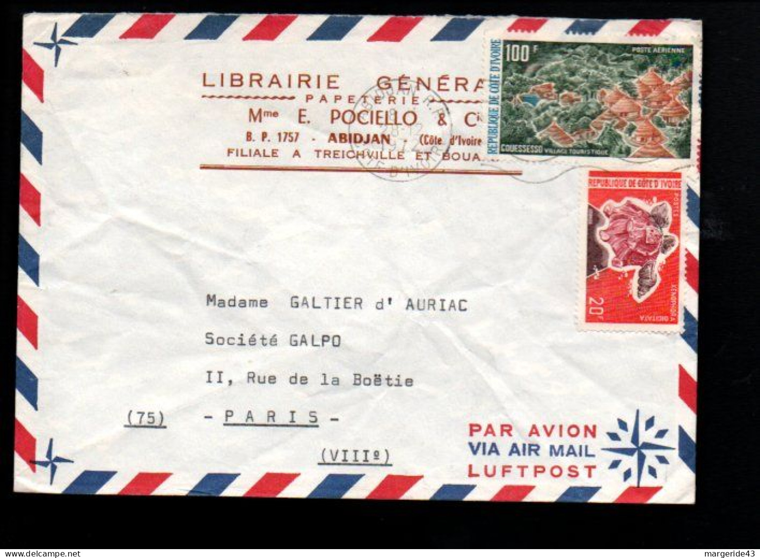 COTE D'IVOIRE AFFRANCHISSEMENT COMPOSE SUR LETTRE POUR LA FRANCE 1972 - Côte D'Ivoire (1960-...)