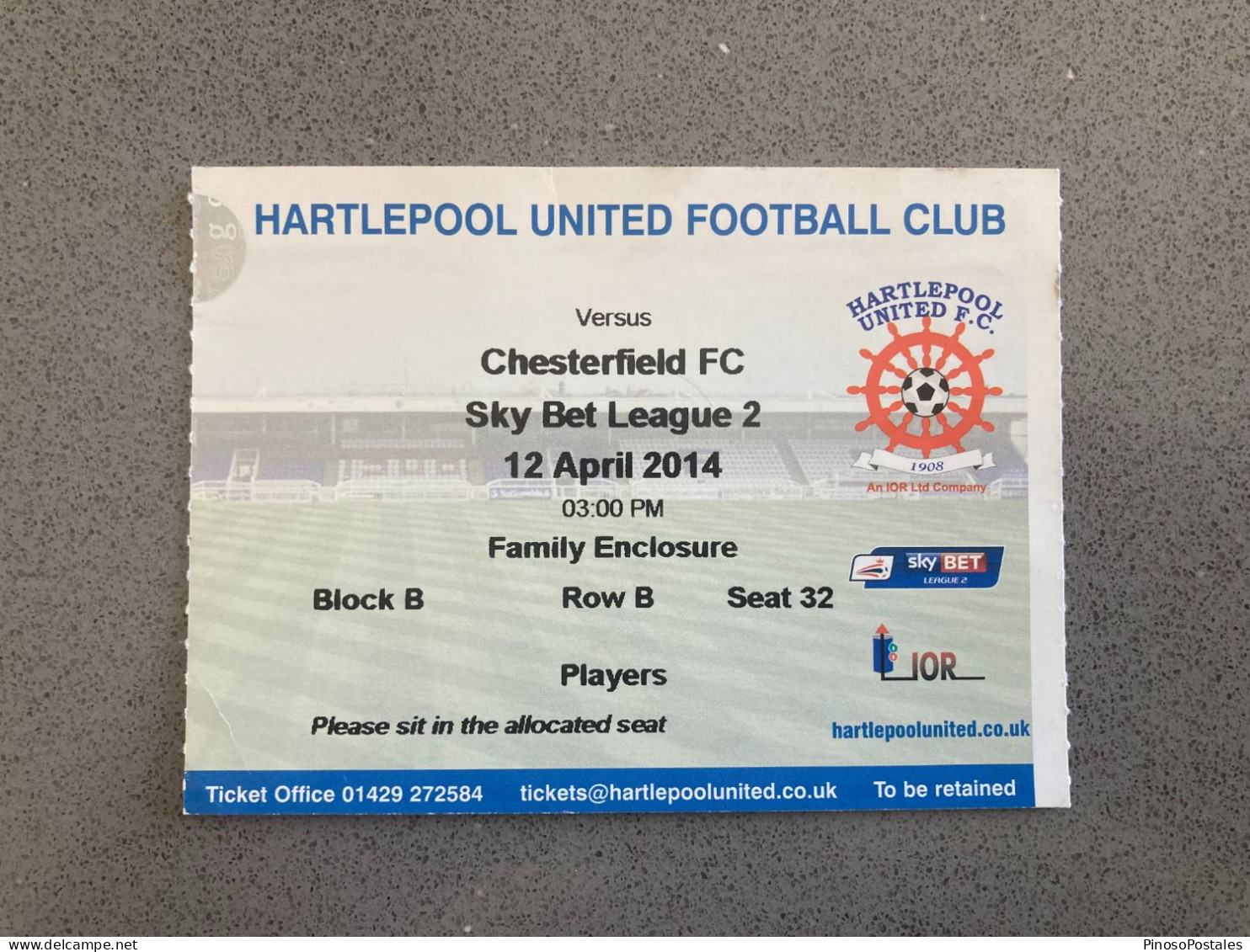 Hartlepool United V Chesterfield 2013-14 Match Ticket - Tickets D'entrée