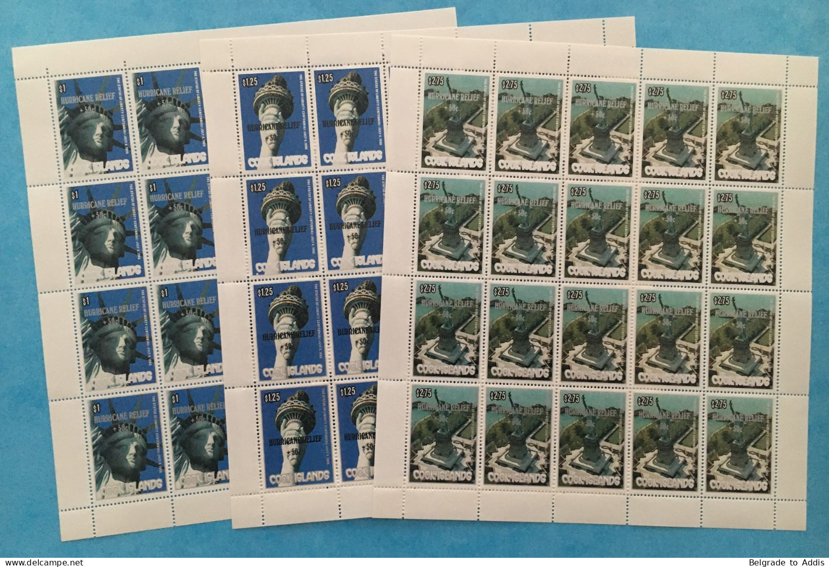 Cook Islands Set Of 3 Overprinted Hurricane Relief In Full Sheets Of 20 MNH / ** 1987 CV 177.00$ - Cook Islands