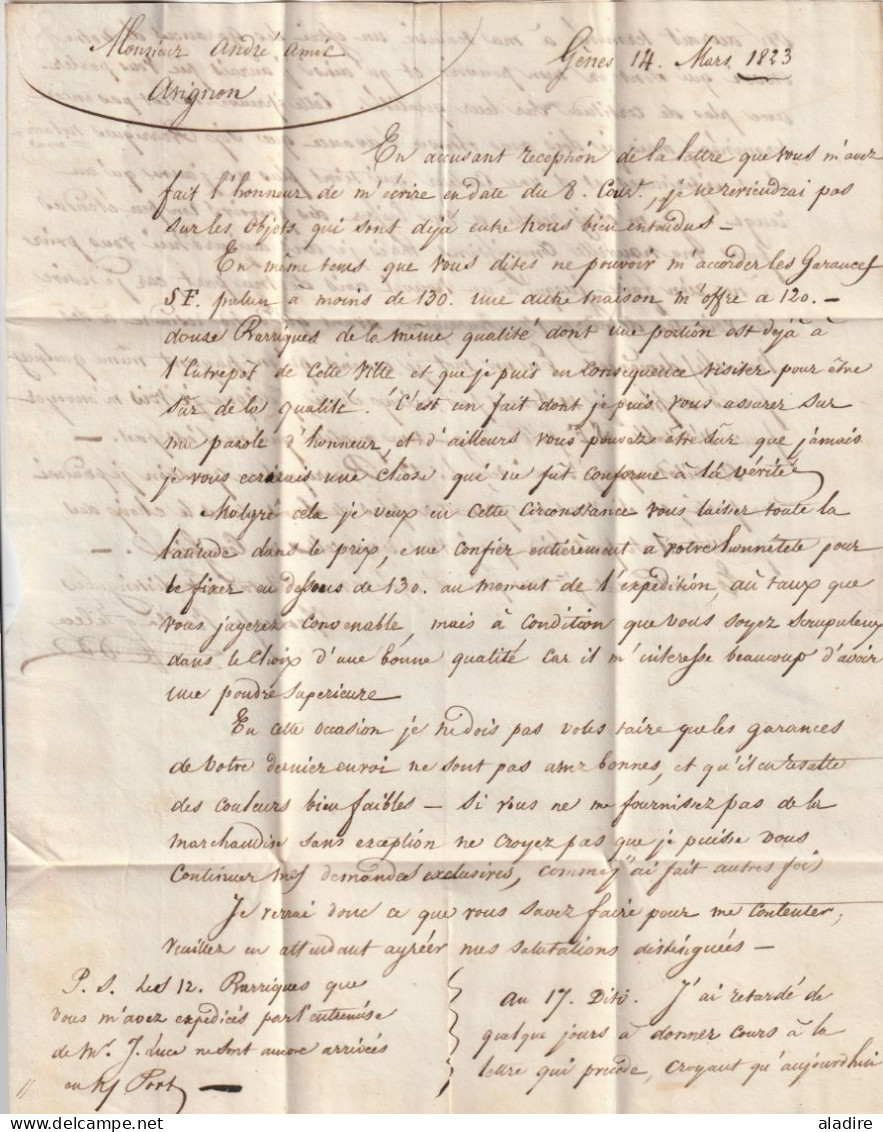 1831 - Lettre De 2 Pages En Français De Genova Gênes Vers Avignon, Francia - Commerce De Garance (teinture Rouge) - ...-1850 Préphilatélie