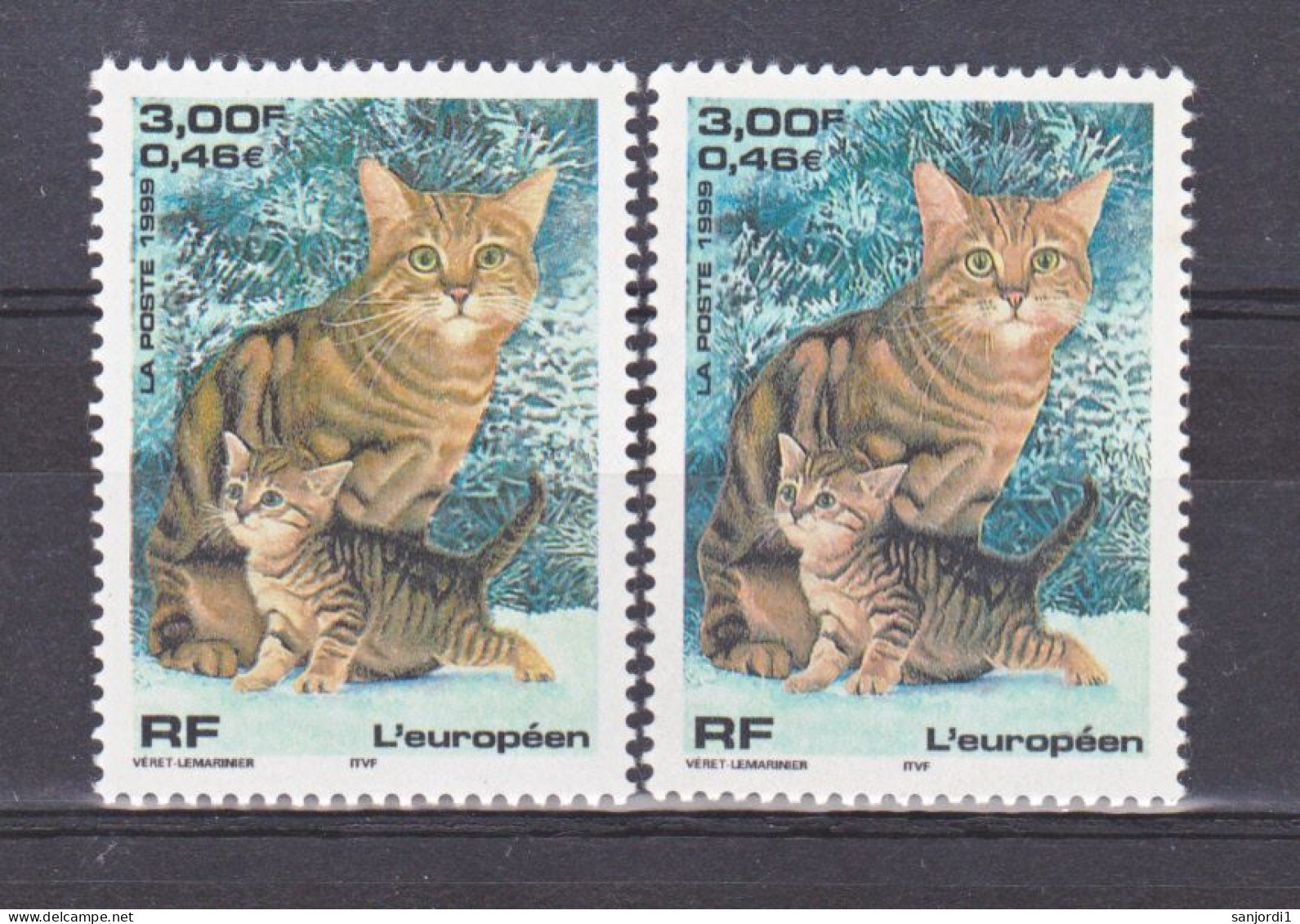 France 3284 Chat Variété Brun Rose Et Brun Neuf ** TB MNH Sin Charnela - Nuovi