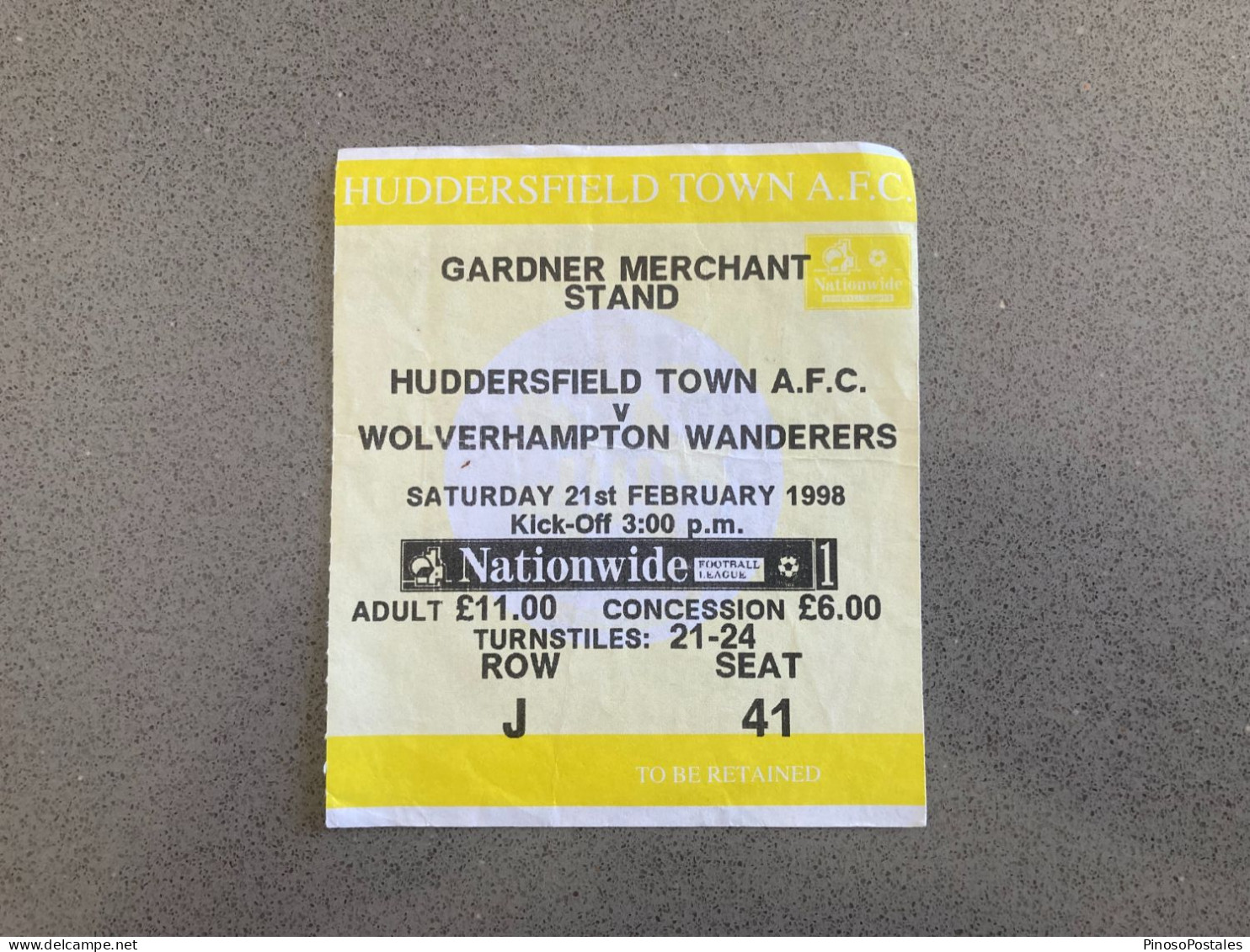 Huddersfield Town V Wolverhampton V Wanderers 1997-98 Match Ticket - Tickets D'entrée