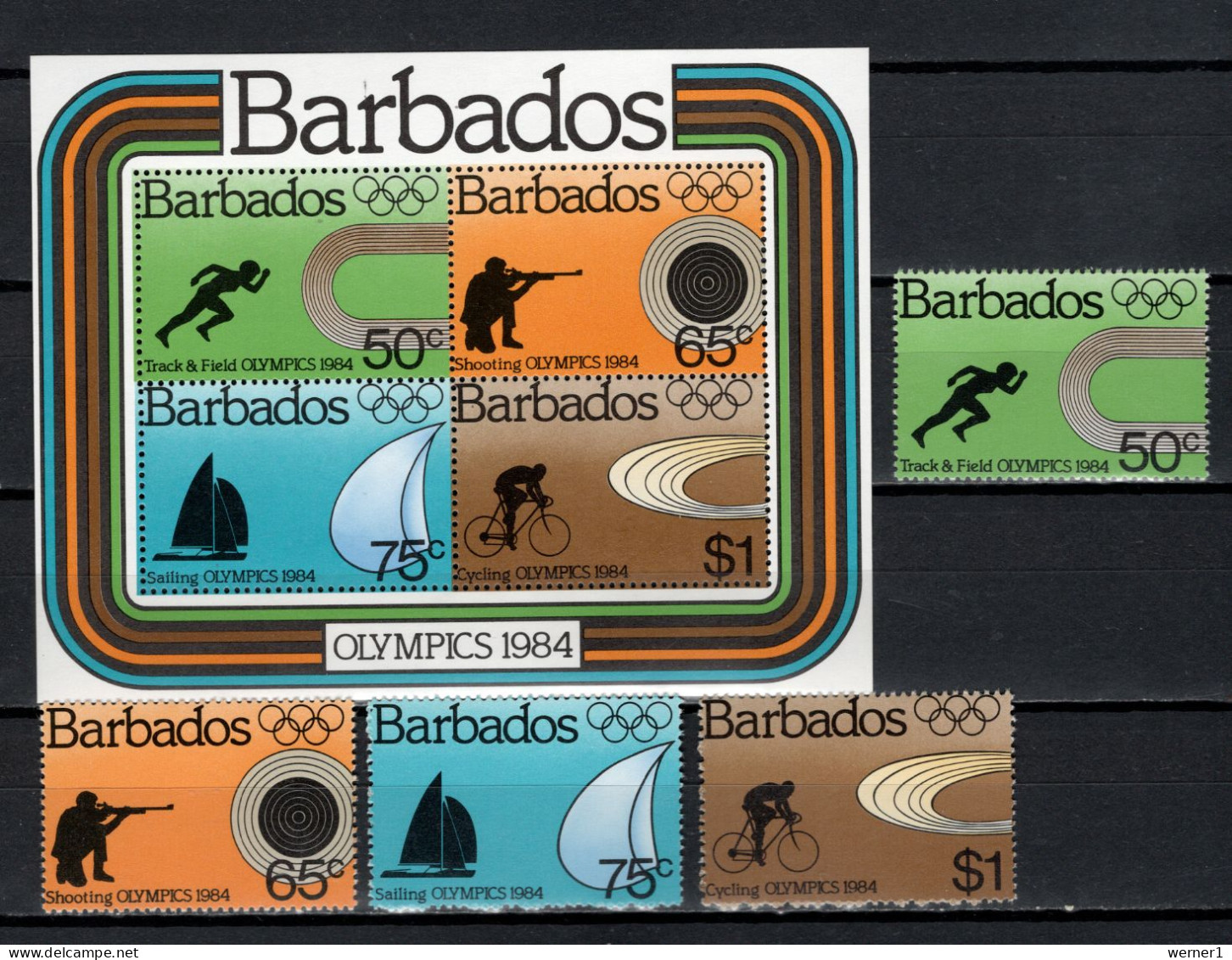 Barbados 1984 Olympic Games Los Angeles, Athletics, Shooting, Sailing, Cycling Set Of 4 + S/s MNH - Ete 1984: Los Angeles