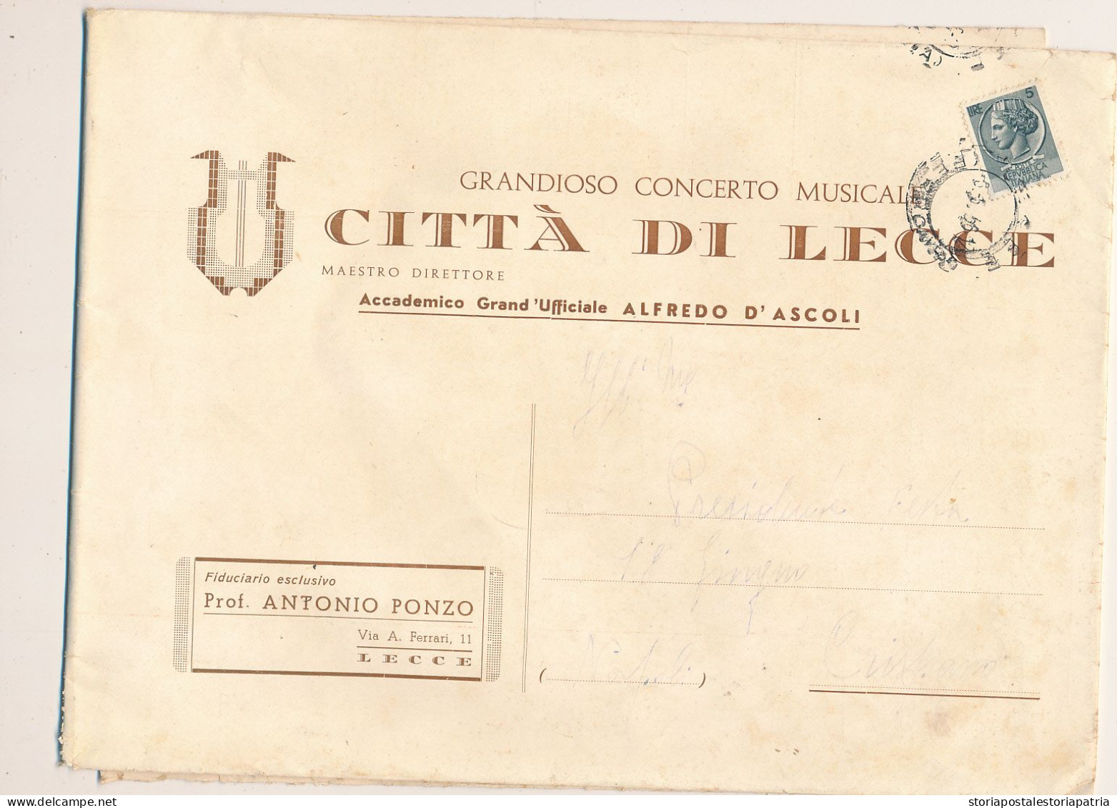 1955 LECCE GRANDE CONCERTO MUSICALE MAESTRO D'ASCOLI GRANDE MANIFESTO SPEDITO - Unclassified