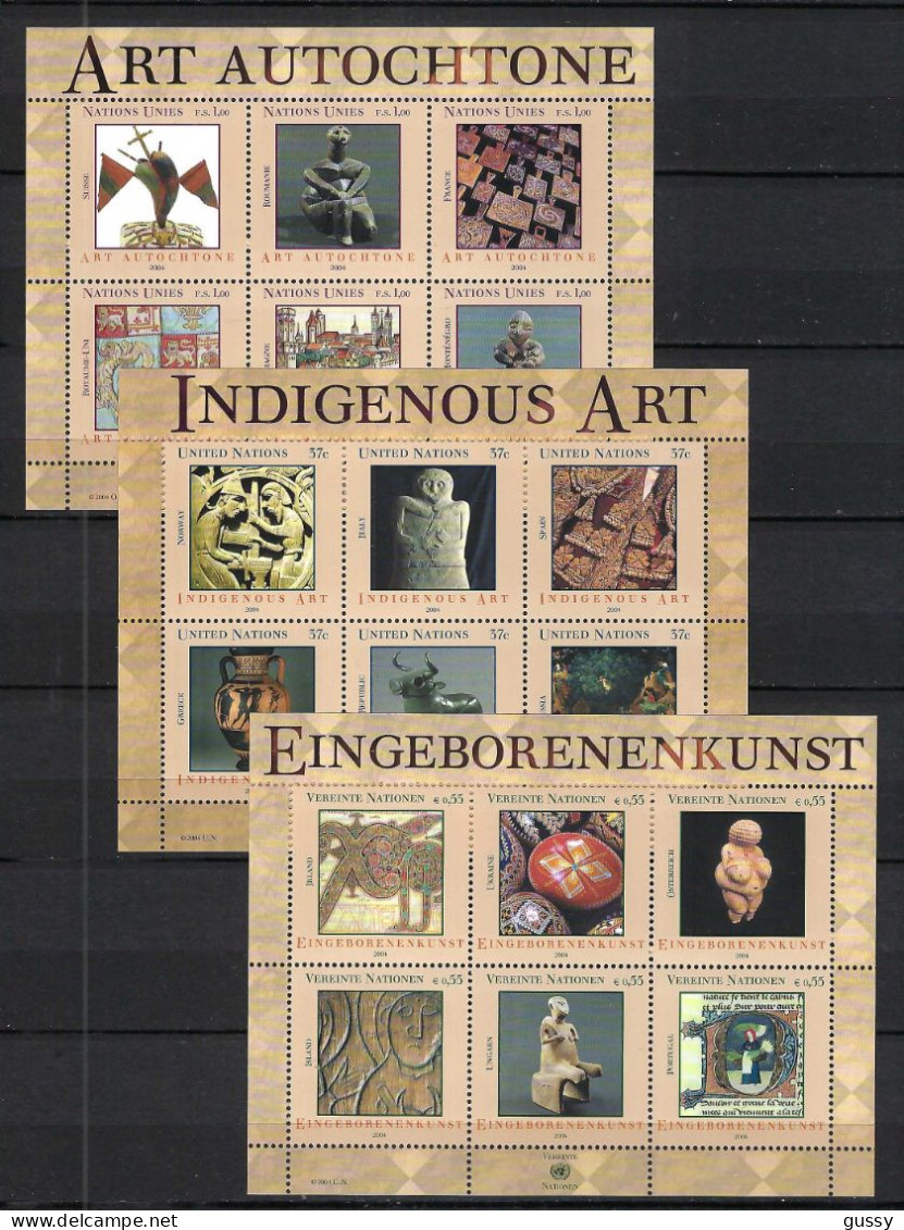 NATIONS UNIES Ca. 2004: 3 B&F Neufs** "Art Autochtone" - Autres & Non Classés