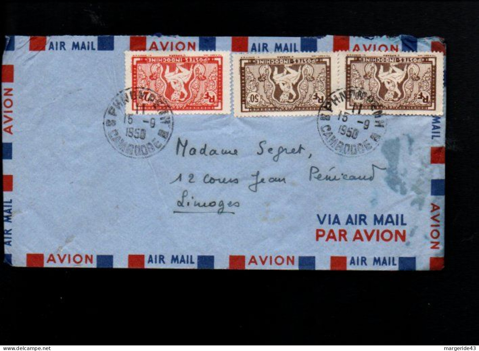 INDOCHINE  AFFRANCHISSEMENT COMPOSE SUR LETTRE POUR LA FRANCE 1950 - Storia Postale