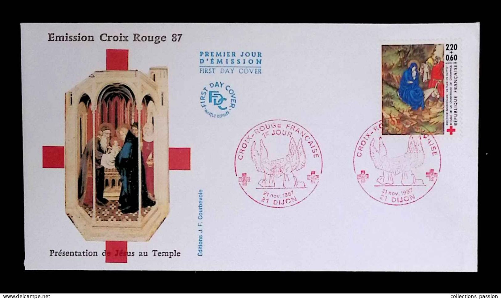 CL, FDC, Premier Jour, France, 21 Dijon, 21 Nov. 1987, Croix-rouge Française, Melchior Broederlam, La Fuite En Egypte - 1980-1989