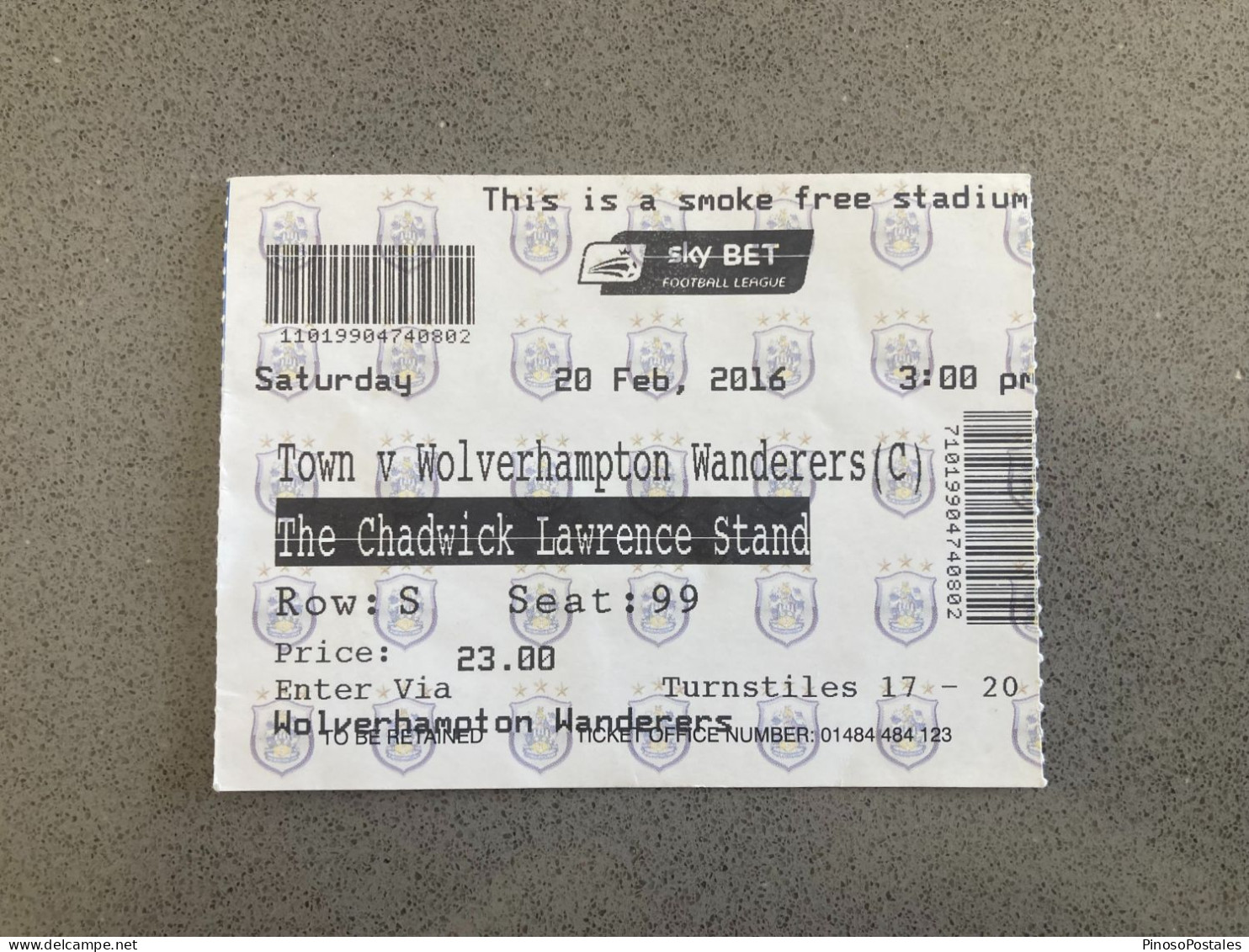 Huddersfield Town V Wolverhampton V Wanderers 2015-16 Match Ticket - Tickets & Toegangskaarten