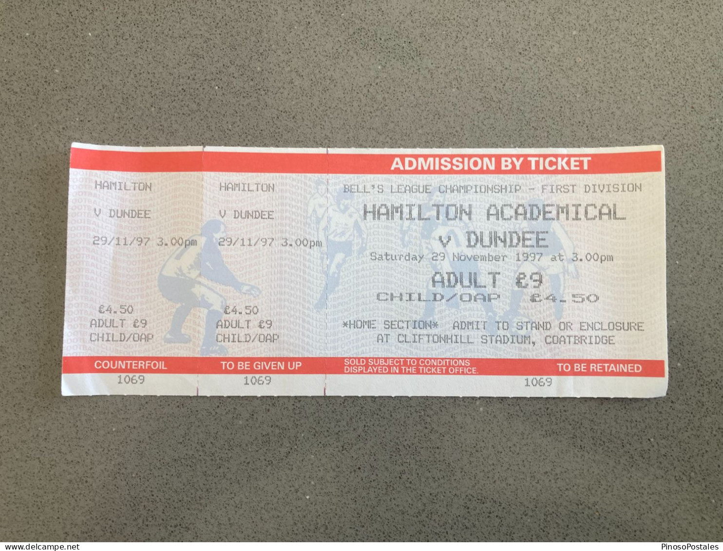 Hamilton Academical V Dundee 1997-98 Match Ticket - Eintrittskarten