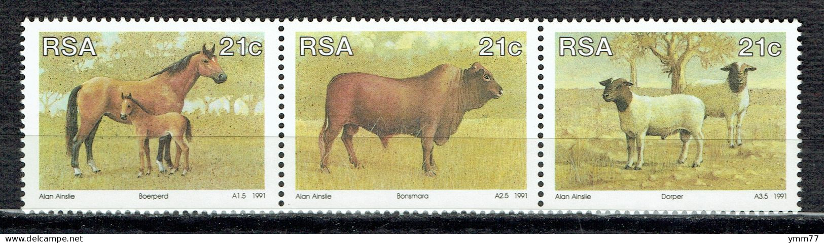 Animaux D'élevage D'Afrique Du Sud : Chevaux, Taureaux Et Moutons (timbres Se Tenant) - Nuevos