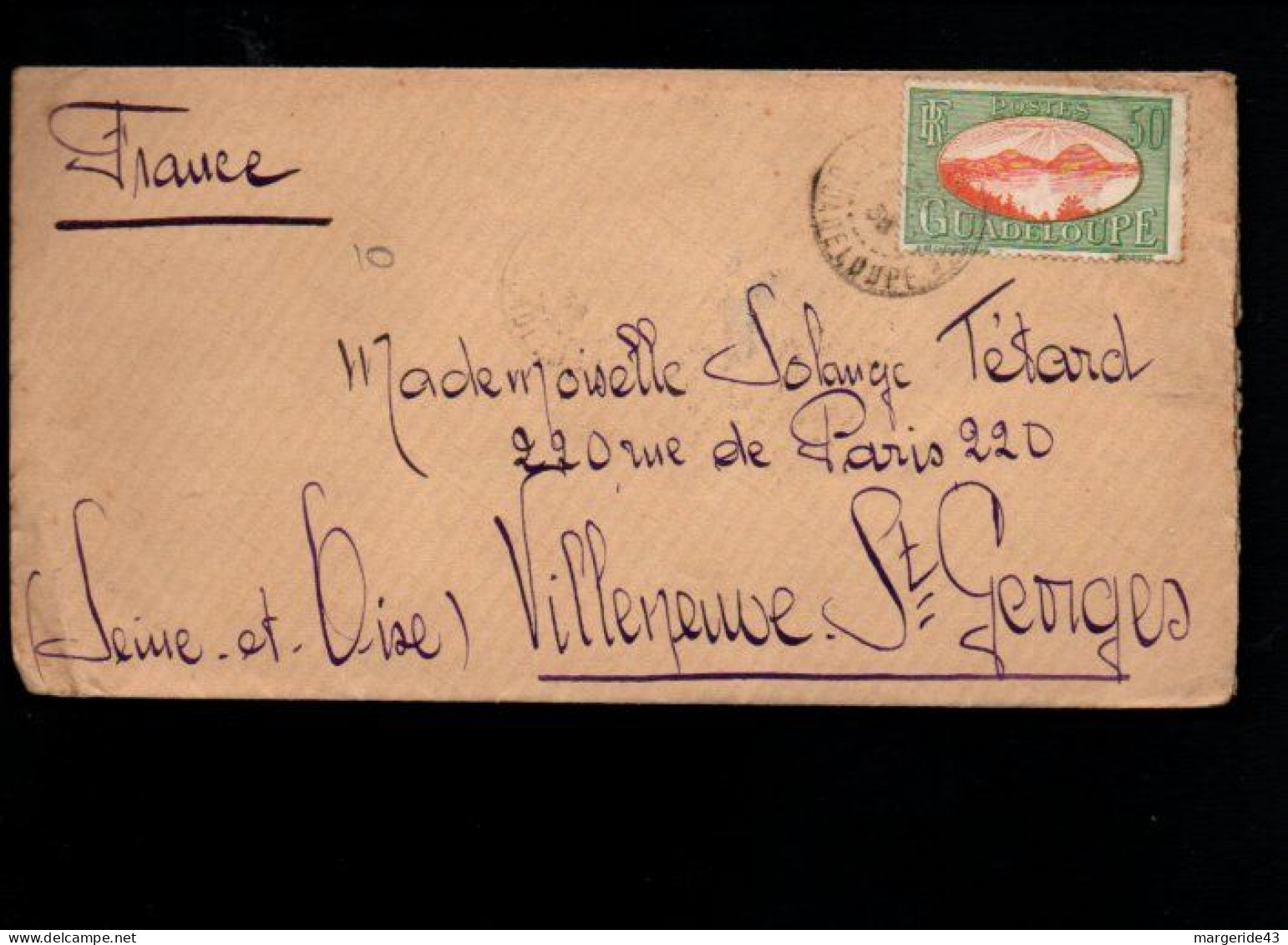 GUADELOUPE  SEUL SUR  LETTRE POUR LA FRANCE 1938 - Storia Postale