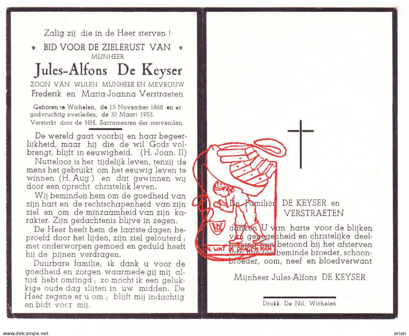 DP Jules Alfons De Keyser / Verstraeten ° Wichelen 1868 † 1953 - Santini