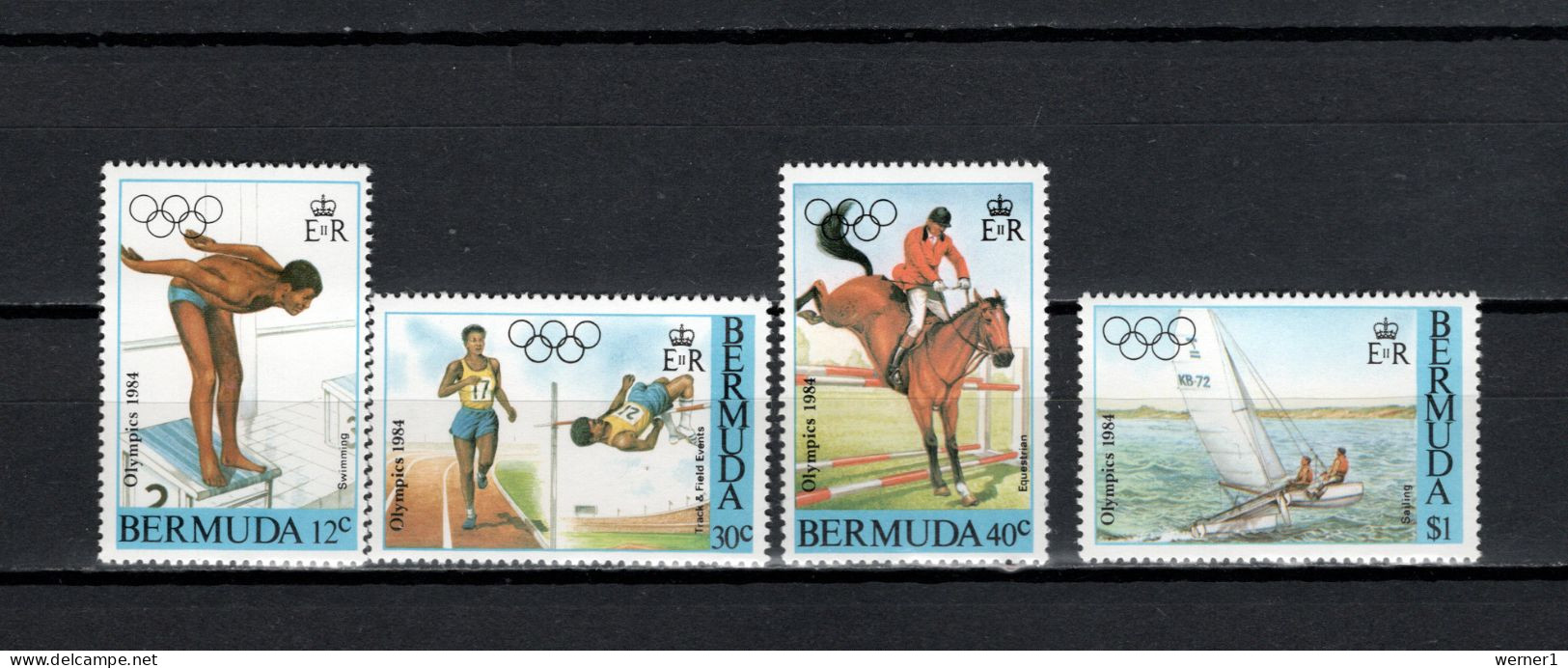 Bermuda 1984 Olympic Games Los Angeles, Swimming, Athletics, Equestrian, Sailing Set Of 4 MNH - Estate 1984: Los Angeles