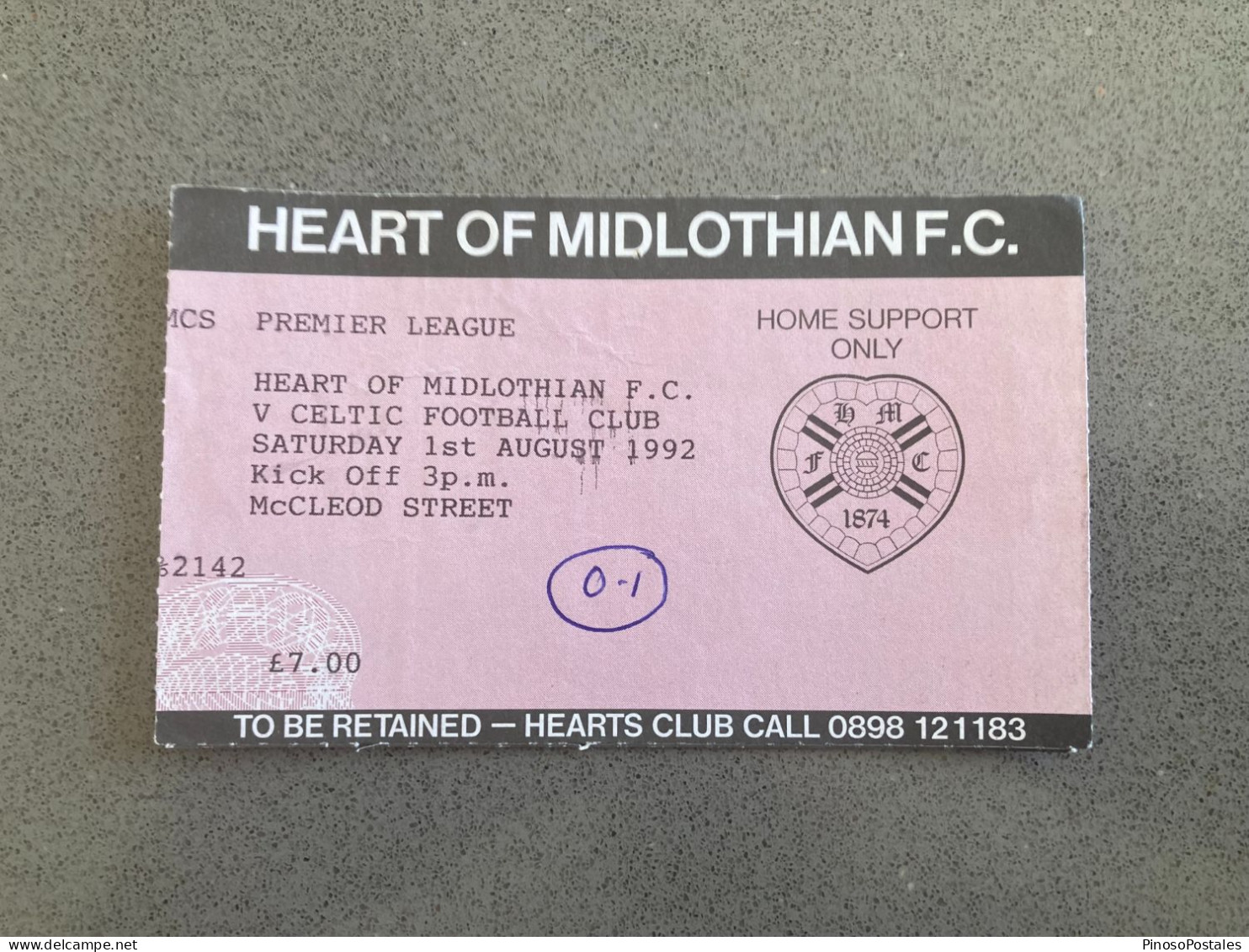 Heart Of Midlothian V Celtic 1992-93 Match Ticket - Tickets - Entradas