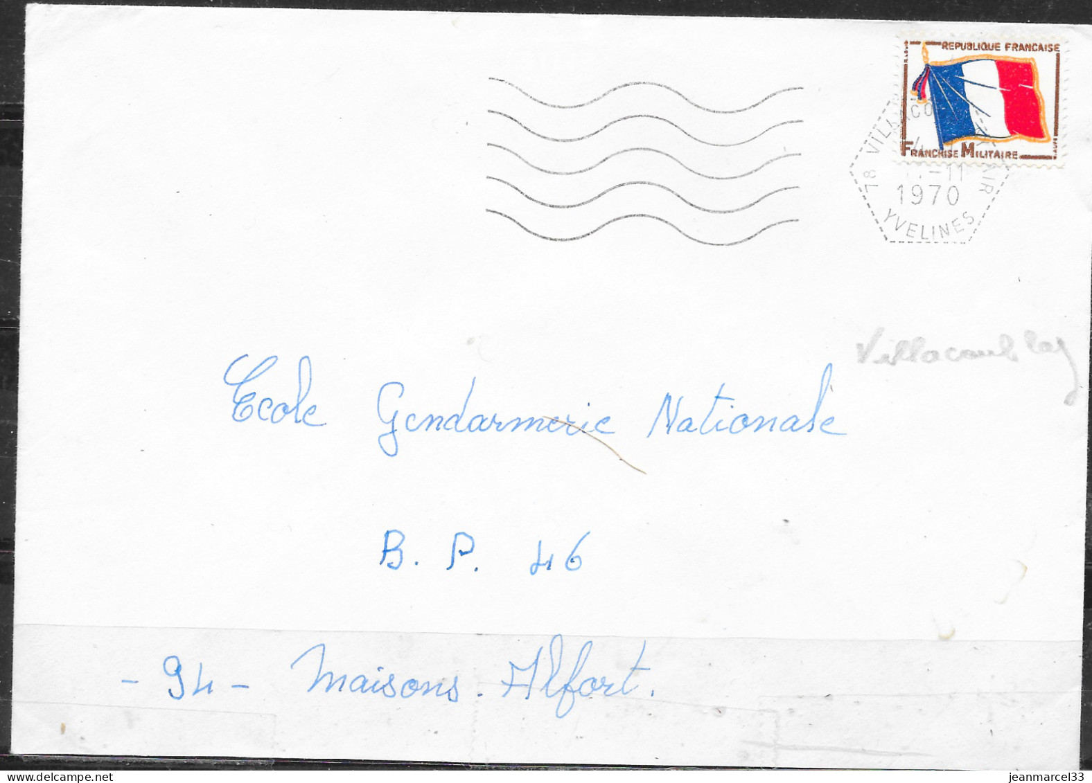 Cachet Mécanique Lignes Ondulées =o 78 Villacoublay Air 17-11 1970 (TàD Hexagonal) Sur Timbre FM Drapeau Tricolore - Lettres & Documents