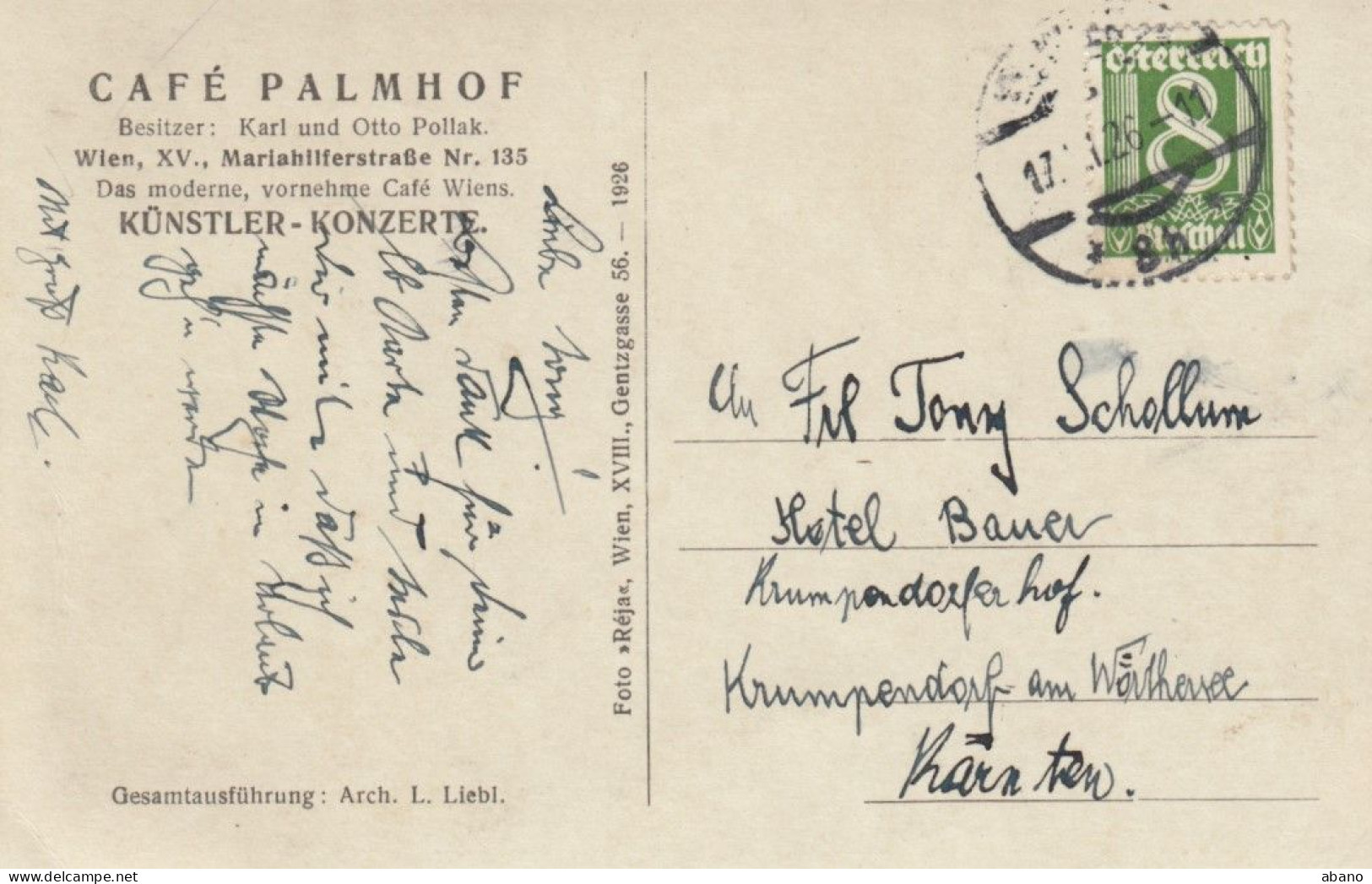 Wien 15. Bezirk: Mariahilferstraße 135 - Cafe Palmhof, 1926 !!! - Altri & Non Classificati