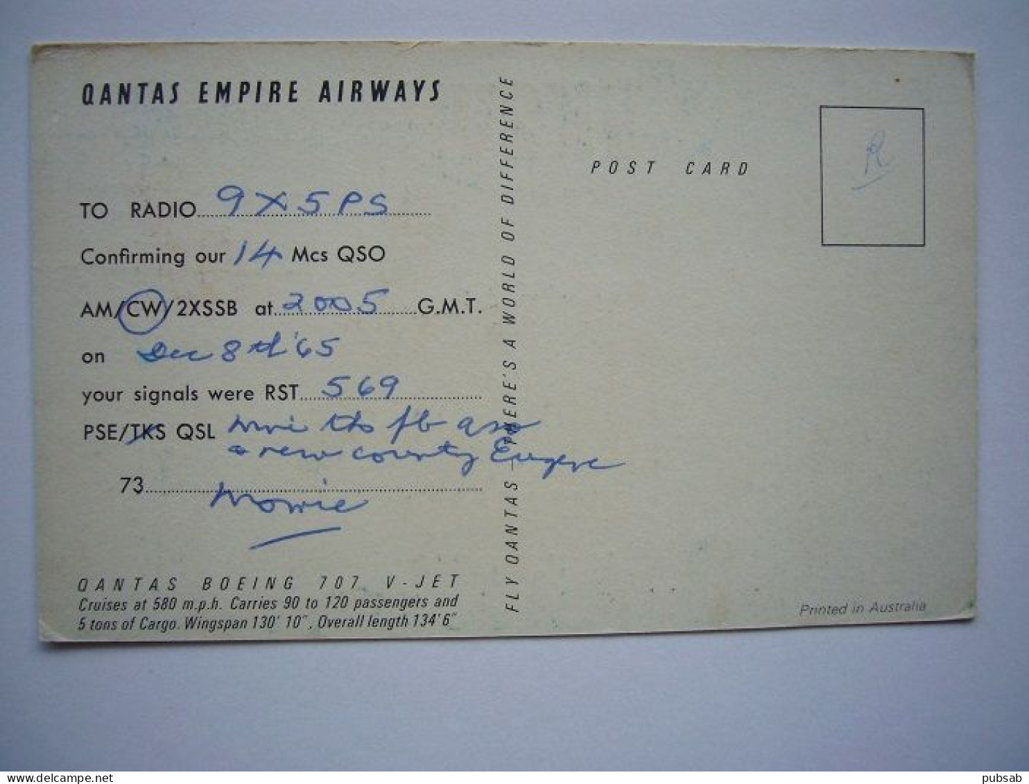 Avion / Airplane / QANTAS / Boeing B 707 / Airline Issue / Carte QSL - 1946-....: Ere Moderne