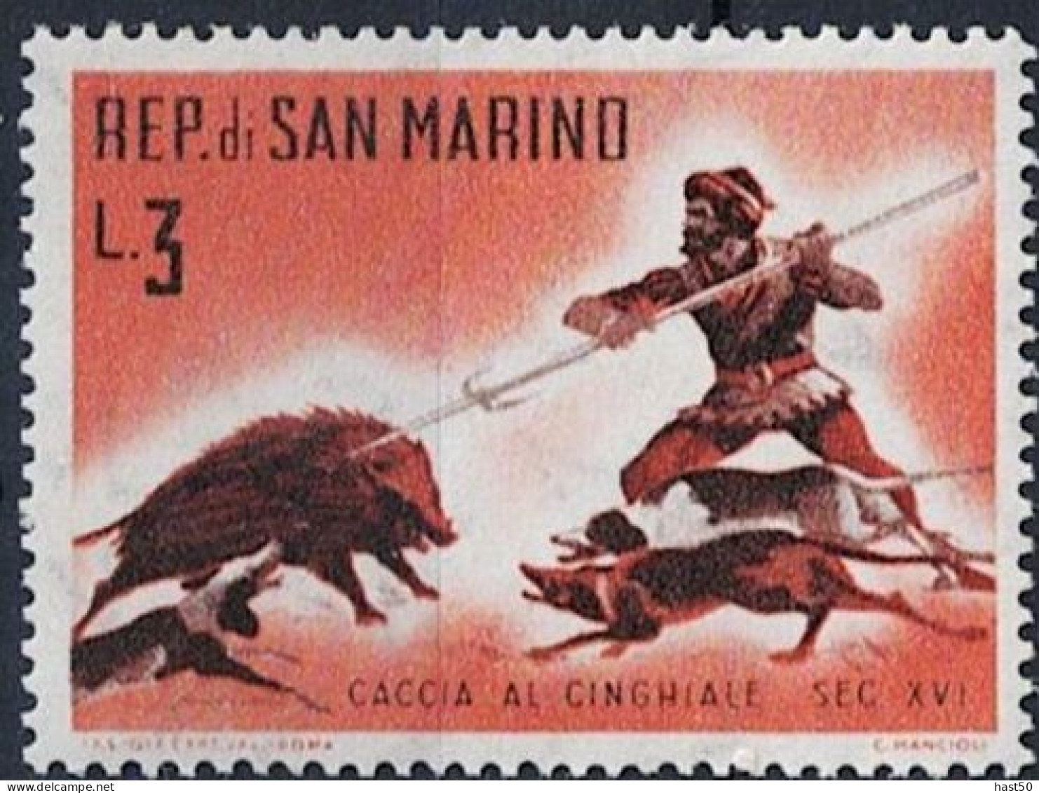 San Marino - Wildschweinjagd (MiNr: 688) 1961 - Postfrisch ** MNH - Neufs