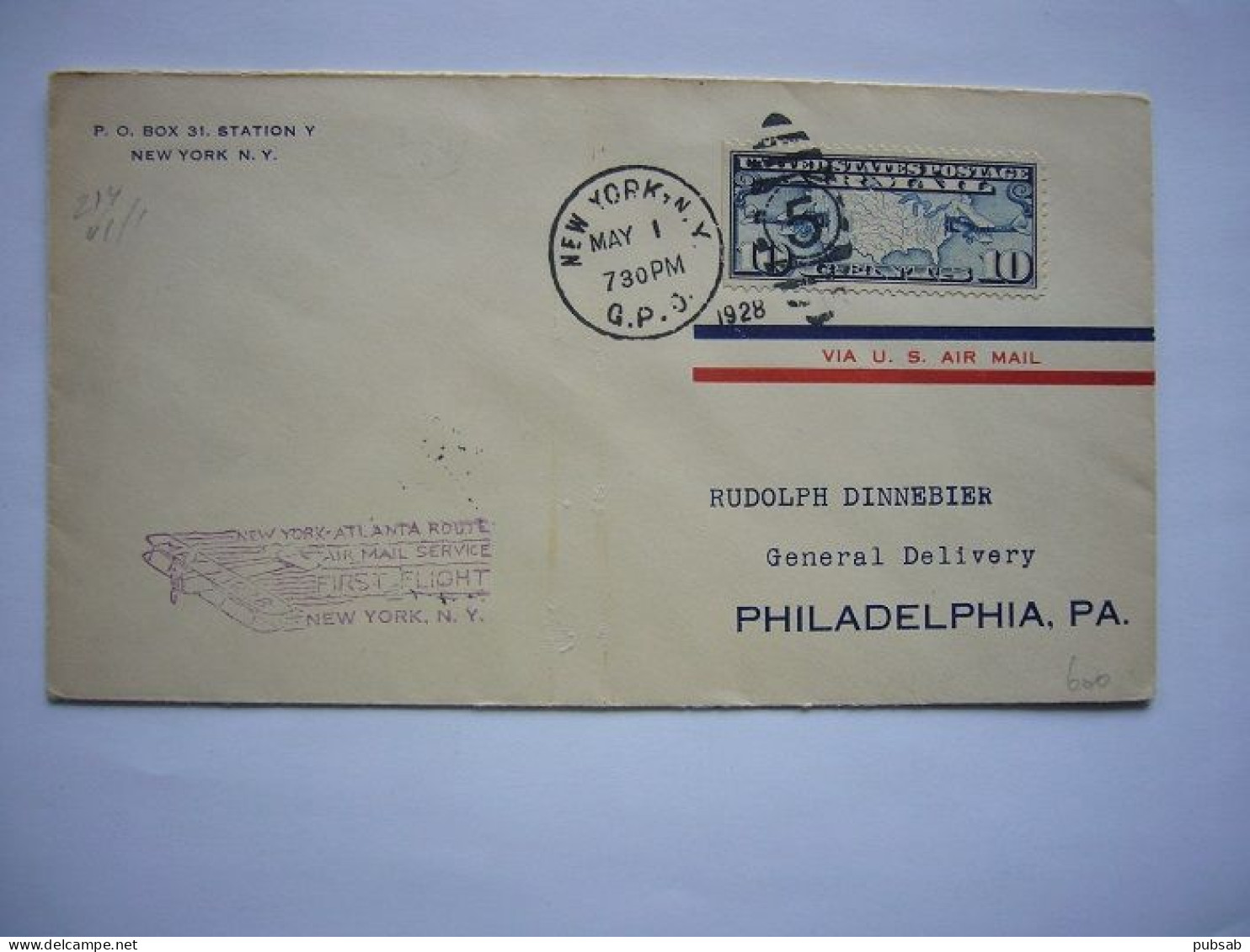 Avion / Airplane / First Flight From New York To Philadelphia / May 1, 1928 - 1c. 1918-1940 Storia Postale