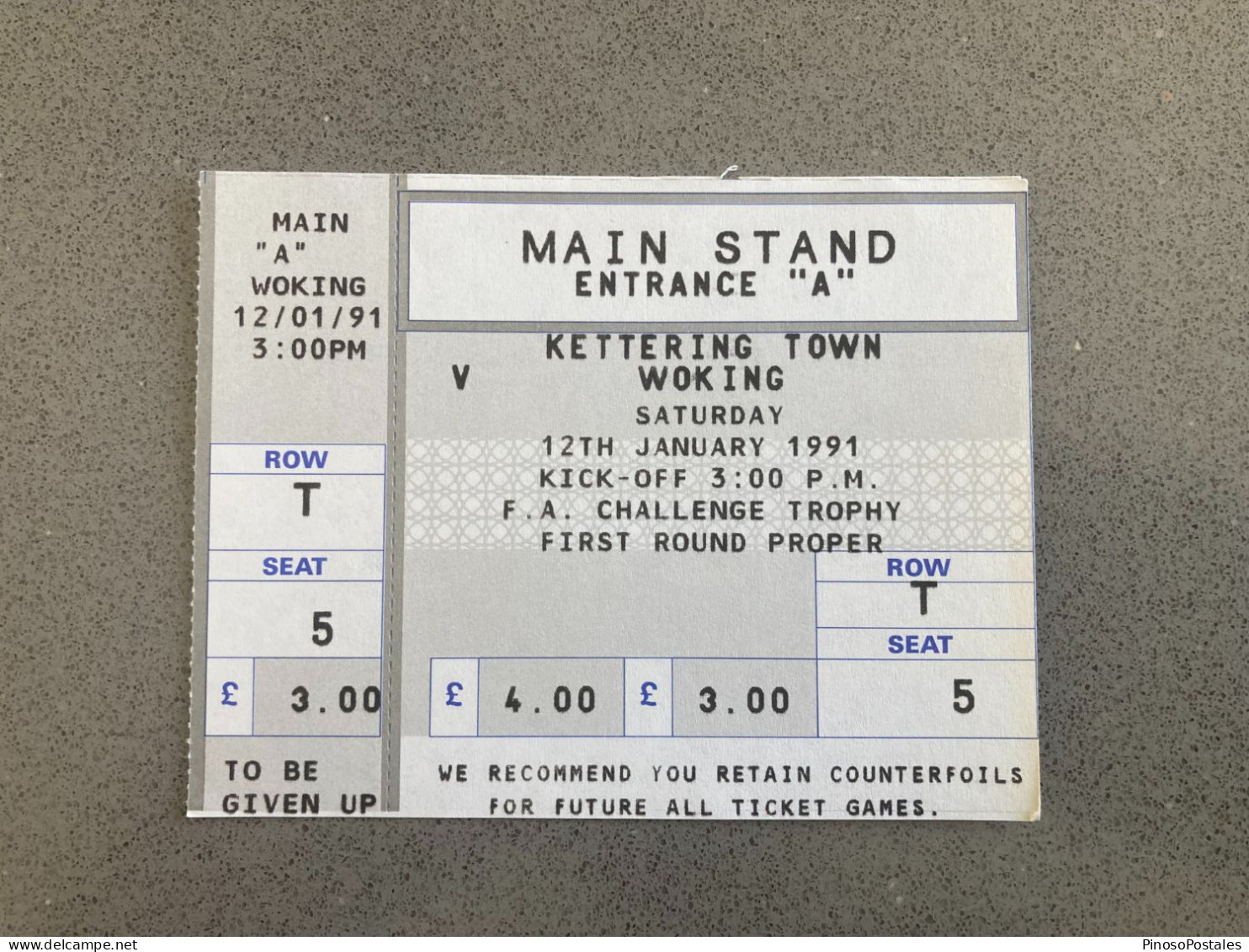 Kettering Town V Woking 1990-91 Match Ticket - Match Tickets