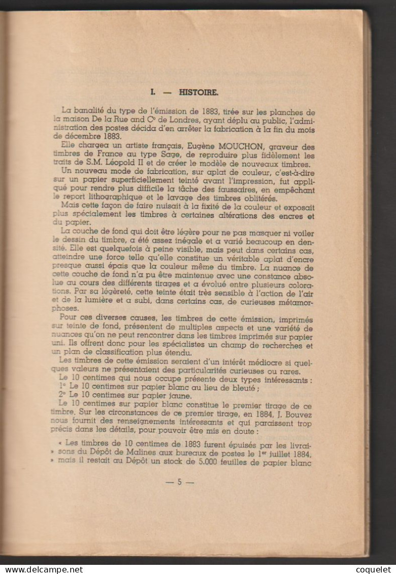 Belgique N°46 -  Le 10 Centimes Carmin Emission 1884 Histoire - Classement- Variétés  Et Oblitérations  Par F.CAPON - 1884-1891 Leopold II