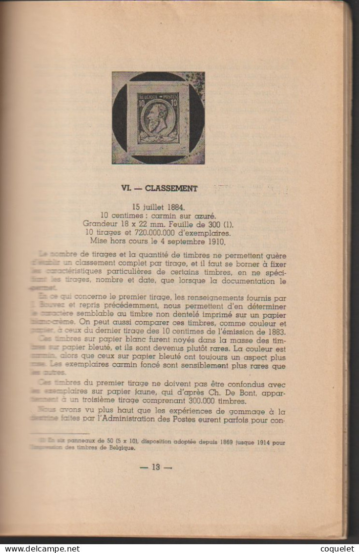 Belgique N°46 -  Le 10 Centimes Carmin Emission 1884 Histoire - Classement- Variétés  Et Oblitérations  Par F.CAPON - 1884-1891 Leopold II.