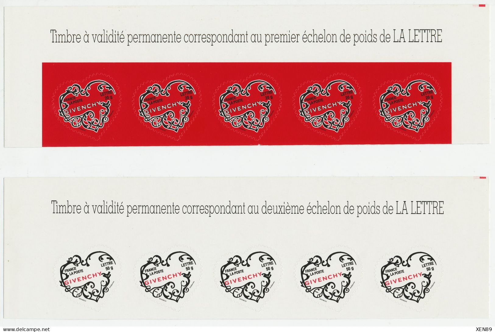 2007 - 3998 3999 - 2 Bandes De 5 Timbres - Saint-Valentin - Cœur 2007 GIVENCHY -- - Andere & Zonder Classificatie