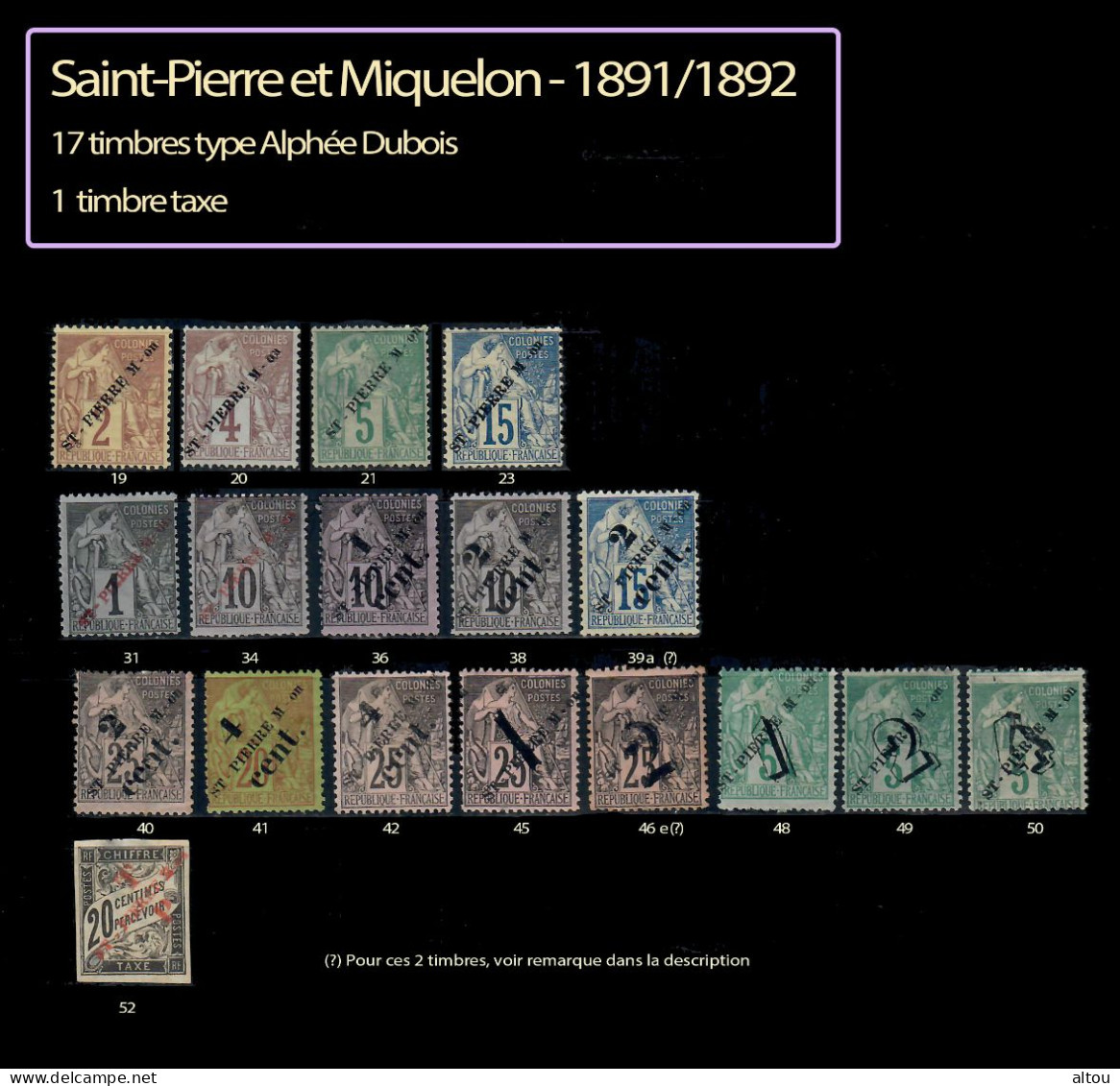 Saint-Pierre Et Miquelon 1891/1892 Lot Alphée Dubois * (MH) - Ongebruikt