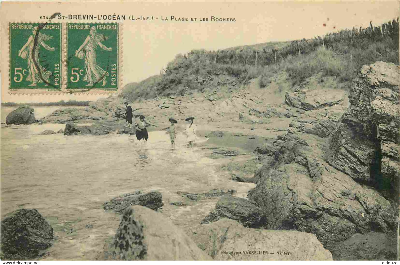 44 - Saint Brevin L'Océan - La Plage Et Les Rochers - Animée - Scènes De Plage - Correspondance - CPA - Oblitération Ron - Saint-Brevin-l'Océan