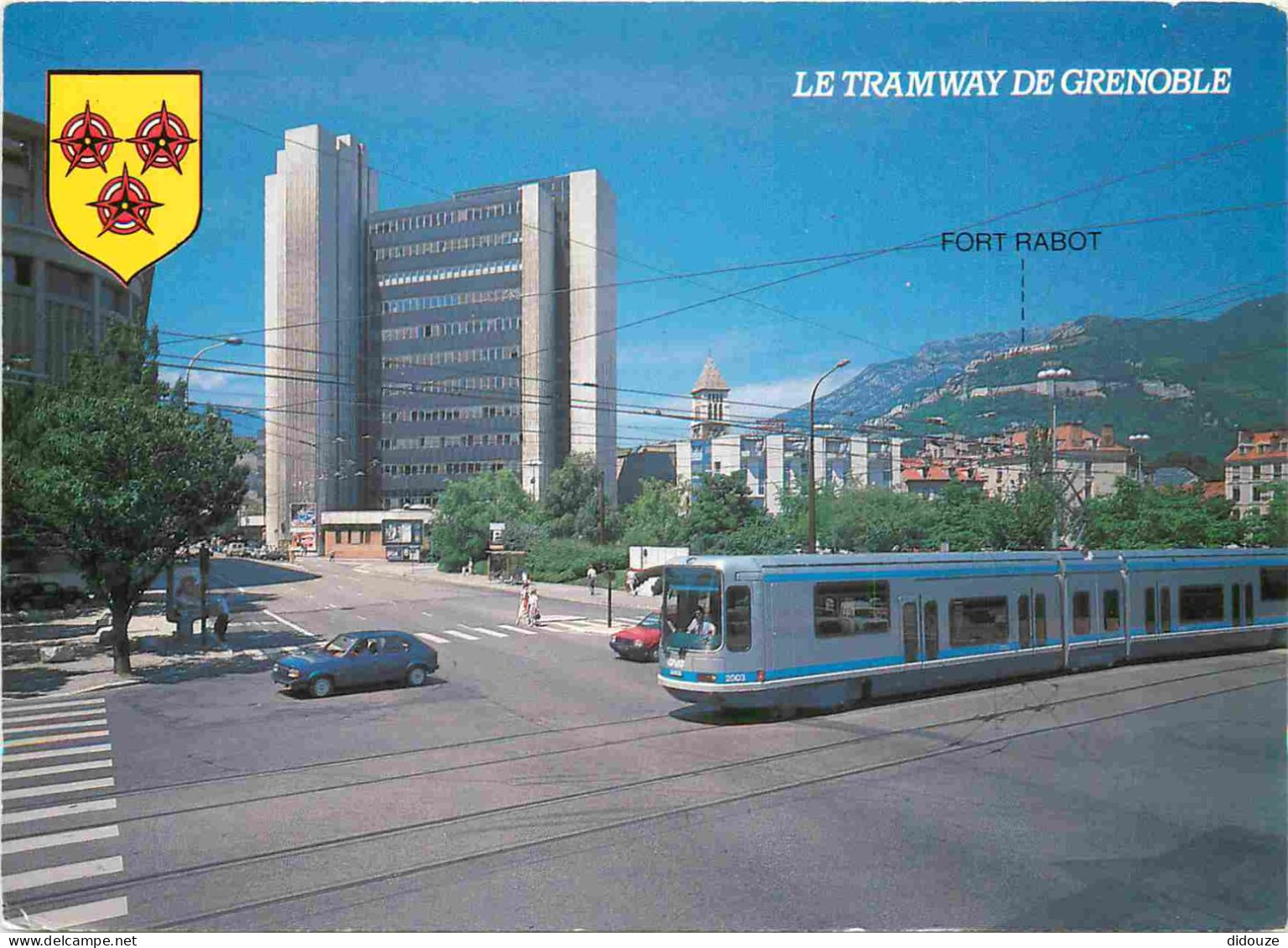 Trains - Tramways - Grenoble - La Bibliothèque Municipale - Le Centre PTT  Au Fond Le Fort Rabot - Automobiles - Blasons - Strassenbahnen