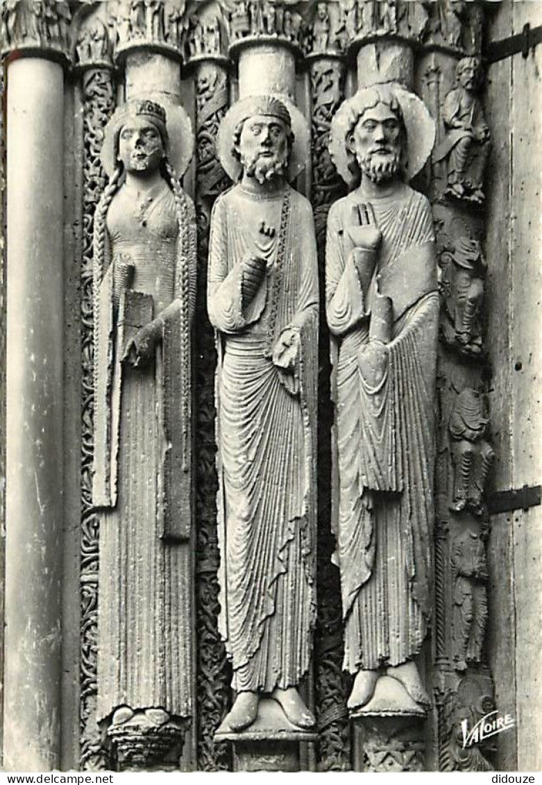 28 - Chartres - Le Château - Détail Du Portail Royal (façade) - Statues Ronnanes - Art Religieux - Carte Dentelée - CPSM - Chartres