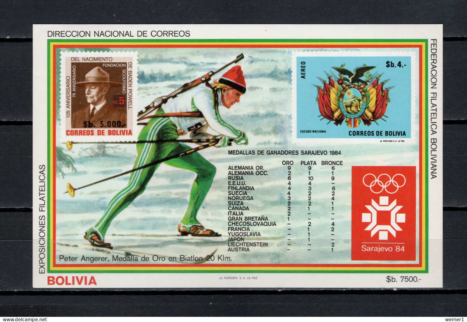 Bolivia 1984 Olympic Games Sarajevo S/s MNH -scarce- - Inverno1984: Sarajevo