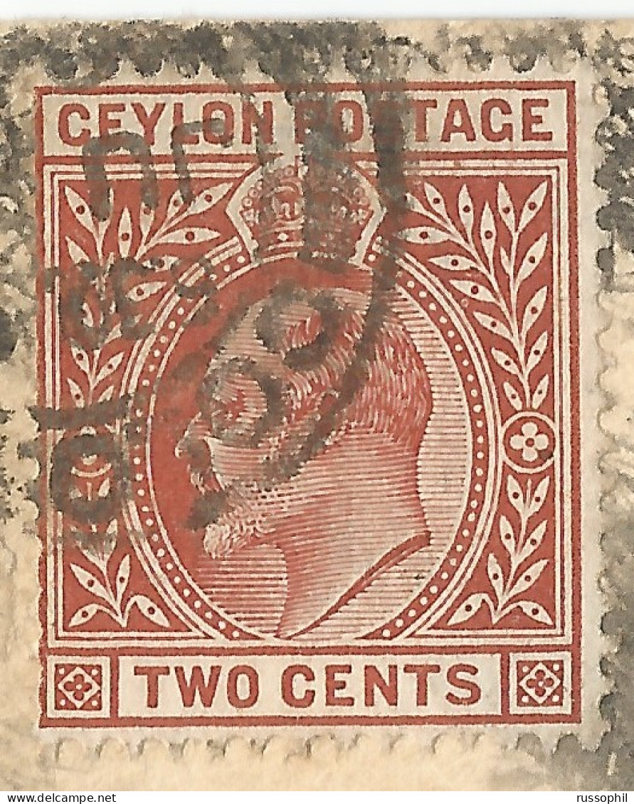 CEYLON – 2 STAMP 6 C. EDWARD VII FRANKING (VIEW OF NATIVE HUTS) FROM COLOMBO TO FRANCE – 1904 - Ceylon (...-1947)