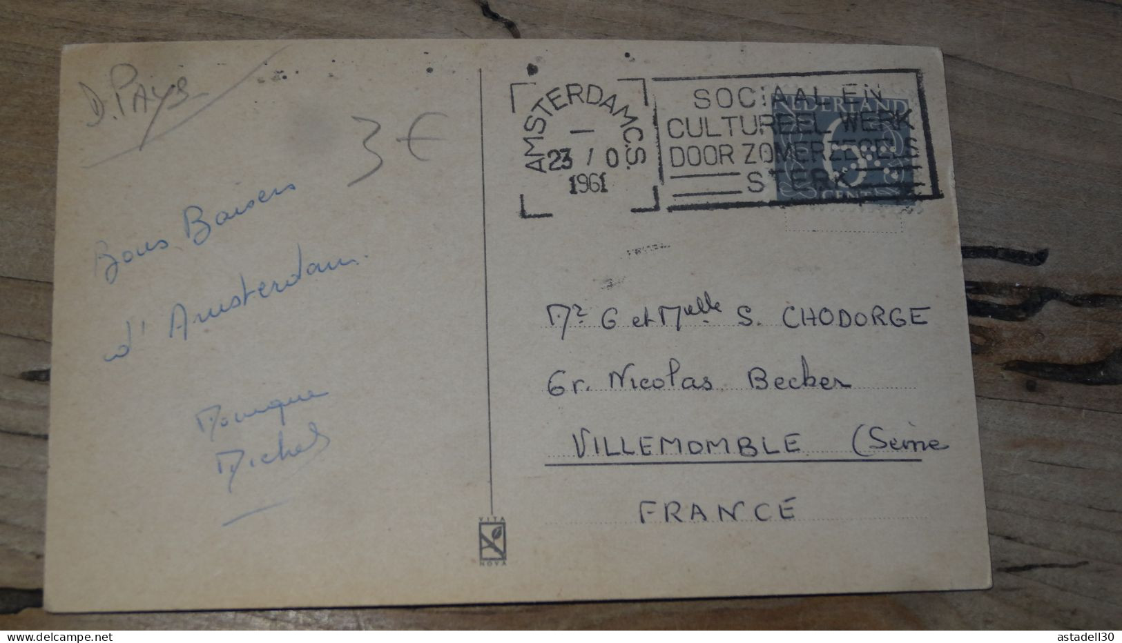 Carte Postale Avec Timbre Perforé - 1961, Perfin Stamp  ................18699 - Lettres & Documents