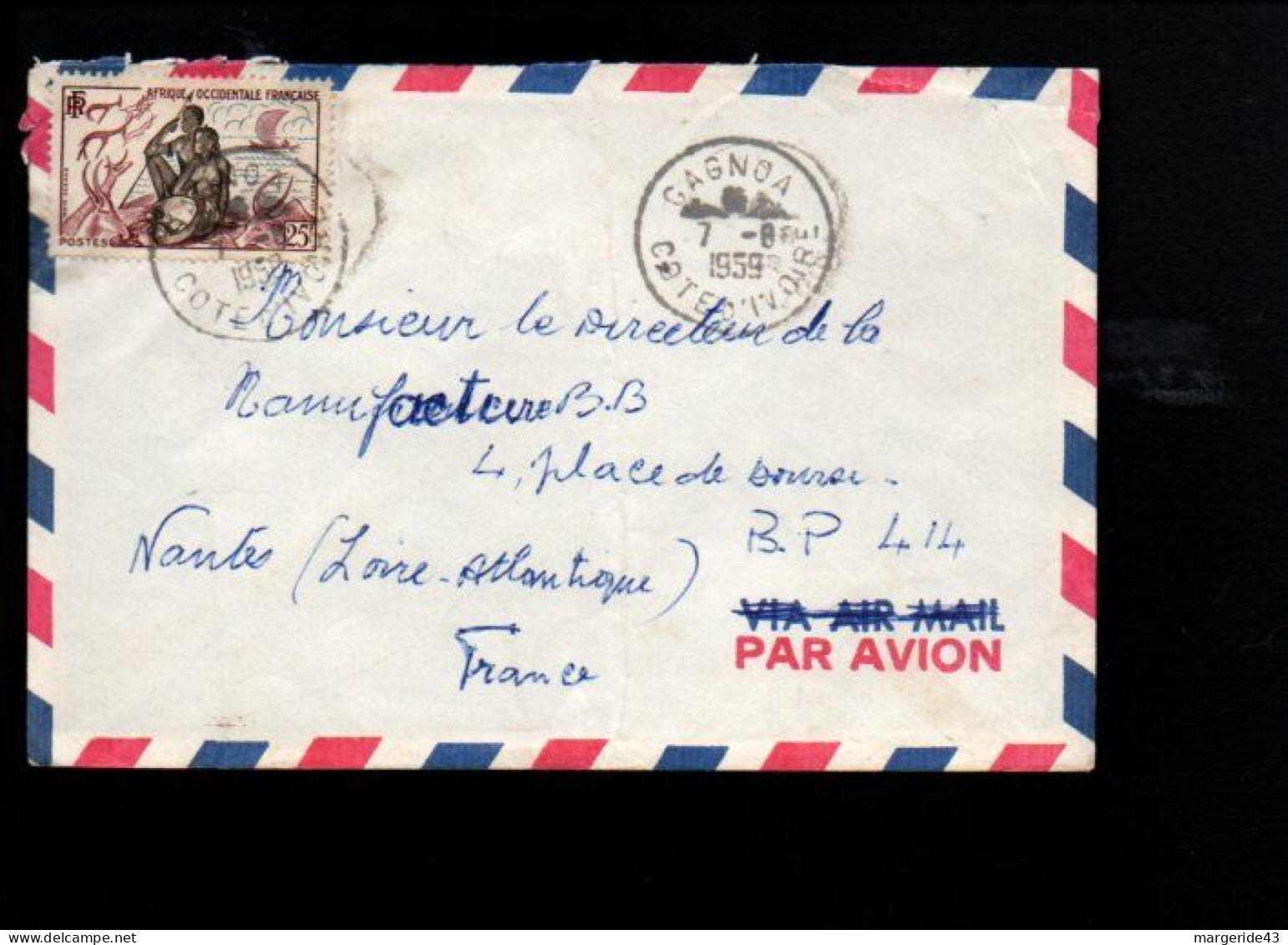 A O F SEUL SUR  LETTRE DE GAGNOA POUR LA FRANCE 1959 - Briefe U. Dokumente