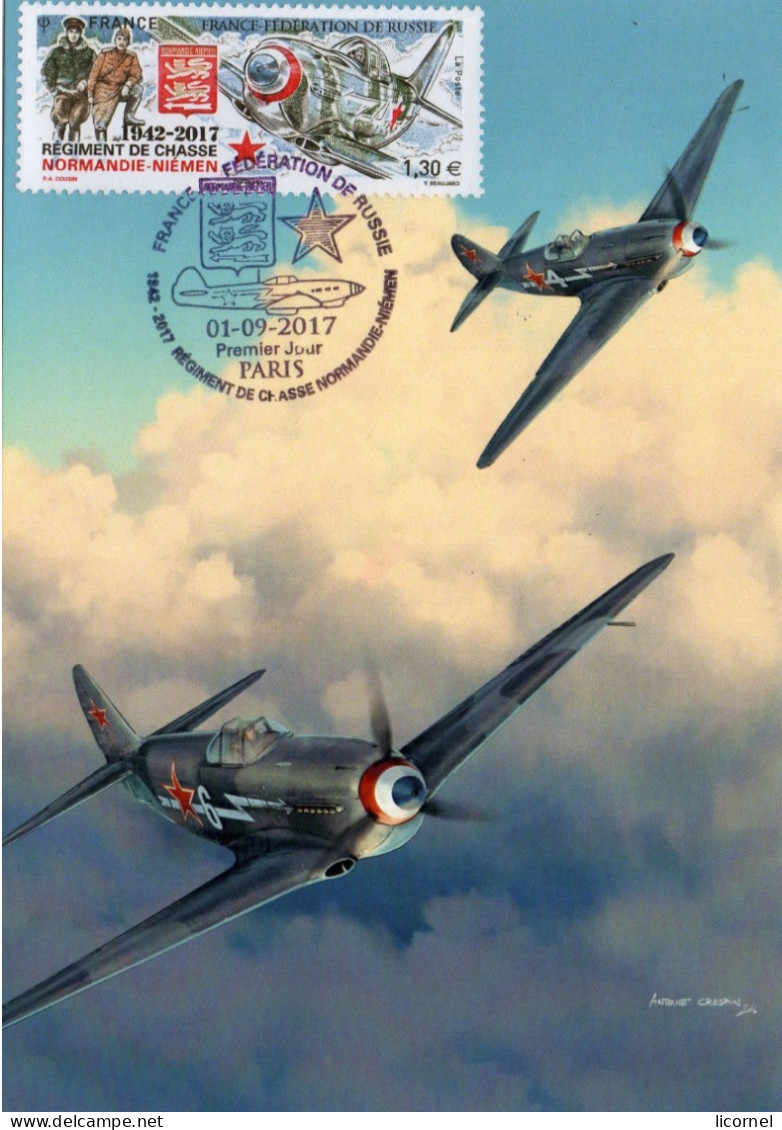 Carte Maxi  2017 Premier Jour : Avions YAK- 3 Du Regiment Normandie- Niemen - 2010-2019