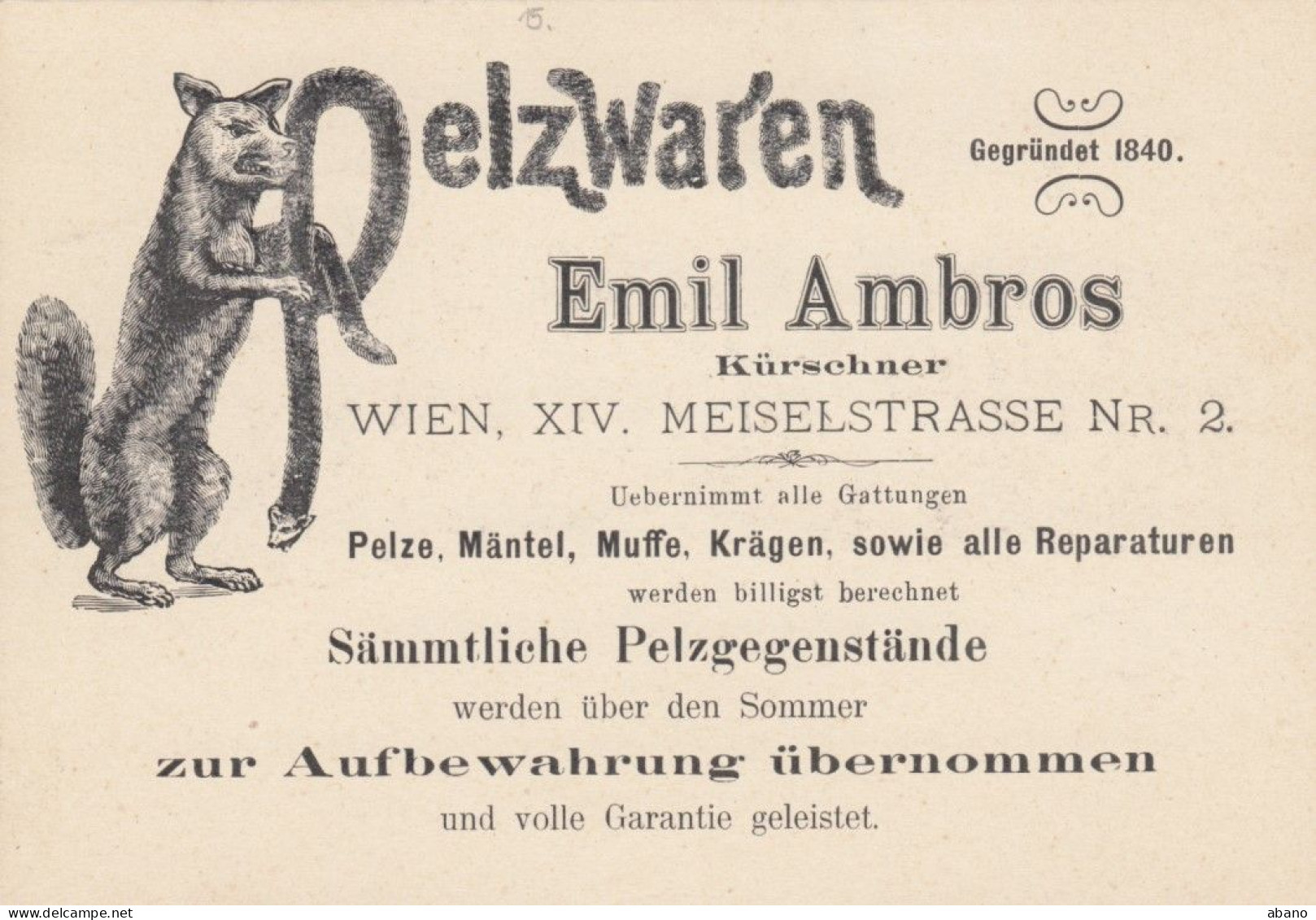 Wien 15. Bezirk: Meiselstraße 2 - Kürschner Pelzwaren Emil Ambros !!! - Other & Unclassified