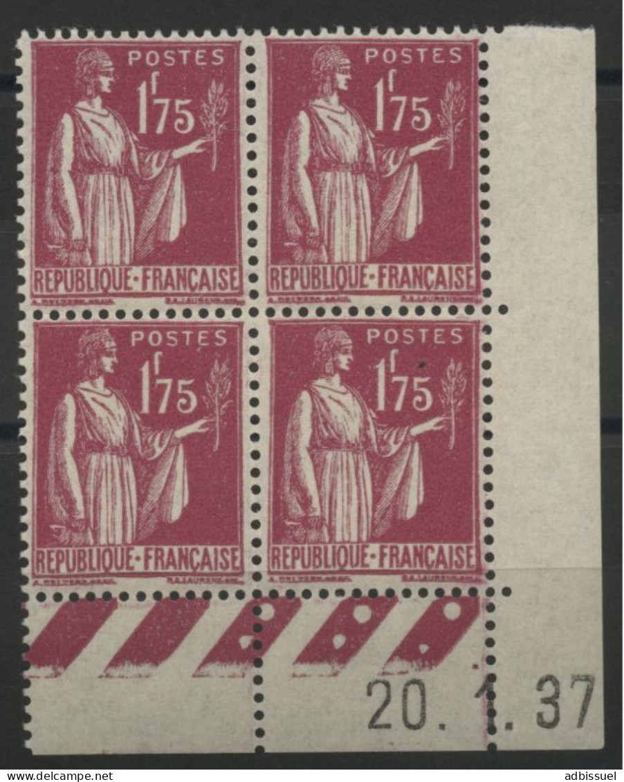 N° 289 Type PAIX Neuf ** (MNH) COTE 115 € Bloc Avec Coin Daté Du 20/1/37. TB - 1930-1939