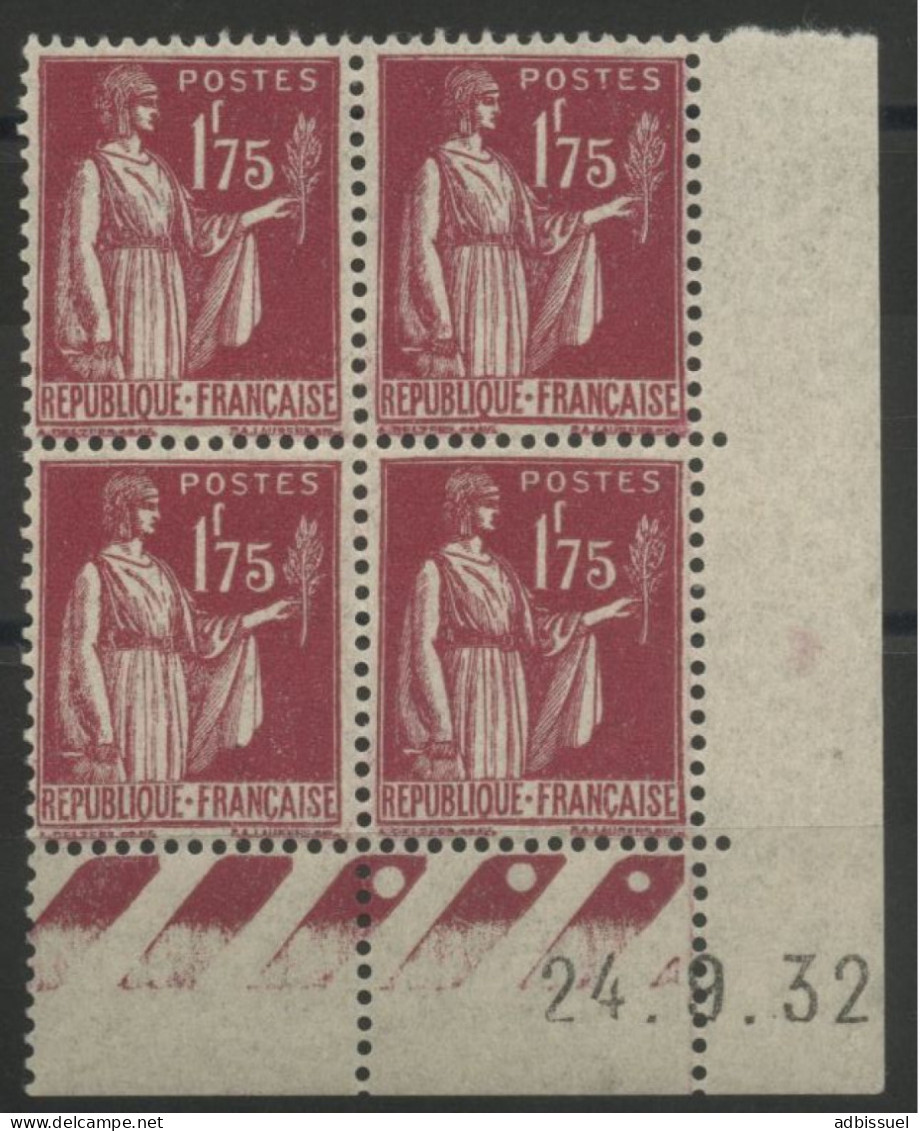 N° 289 Type PAIX Neuf ** (MNH) COTE 115 € Bloc Avec Coin Daté Du 24/9/32. - 1930-1939