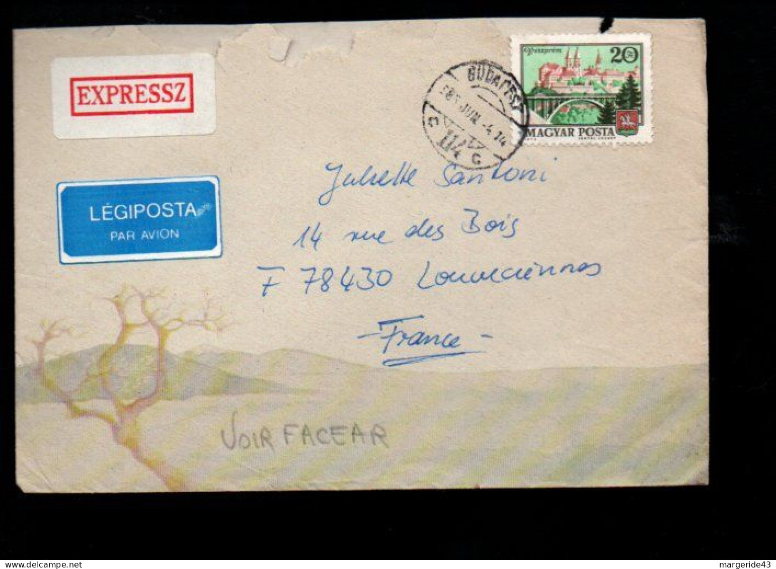 HONGRIE SEUL SUR LETTRE EXPRES POUR LA FRANCE 1985 - Tunisie (1956-...)