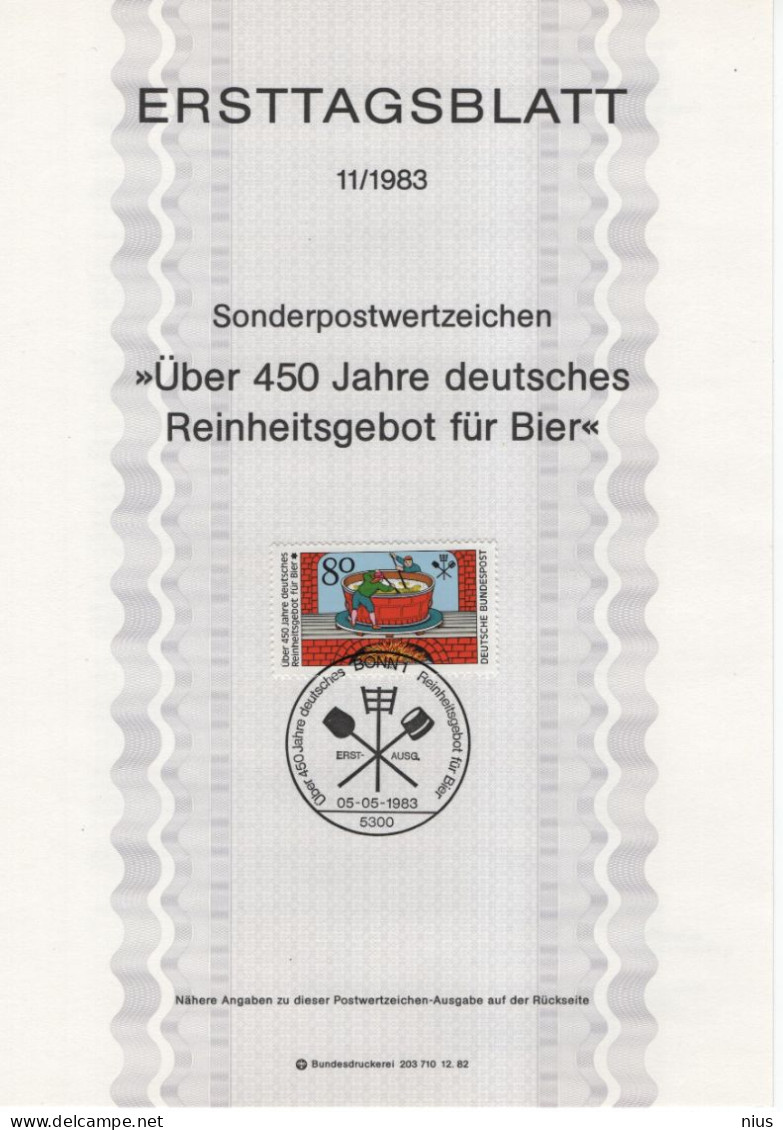 Germany Deutschland 1983-11 Über 450 Jahre Deutsches Reinheitsgebot Für Bier, Beer, Canceled In Bonn - 1981-1990