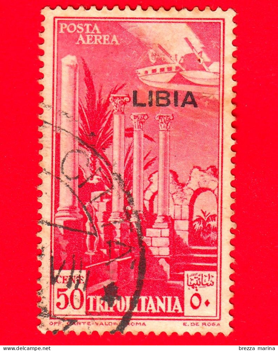 ITALIA - 1924 - Usato - Colonie - Libia - Serie Pittorica Di Tripolitania Soprastampati LIBIA -  POSTA AEREA - 50 C. • R - Libia