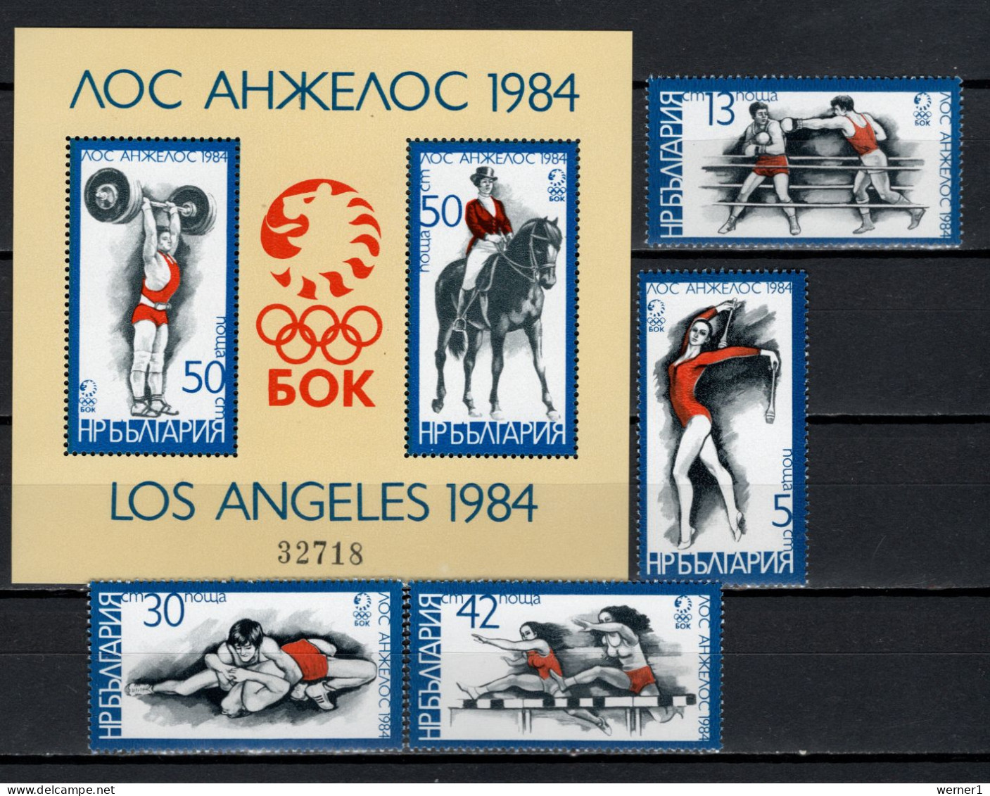 Bulgaria 1983 Olympic Games Los Angeles, Weightlifting, Equestrian, Wrestling Etc.set Of 4 + S/s MNH - Verano 1984: Los Angeles