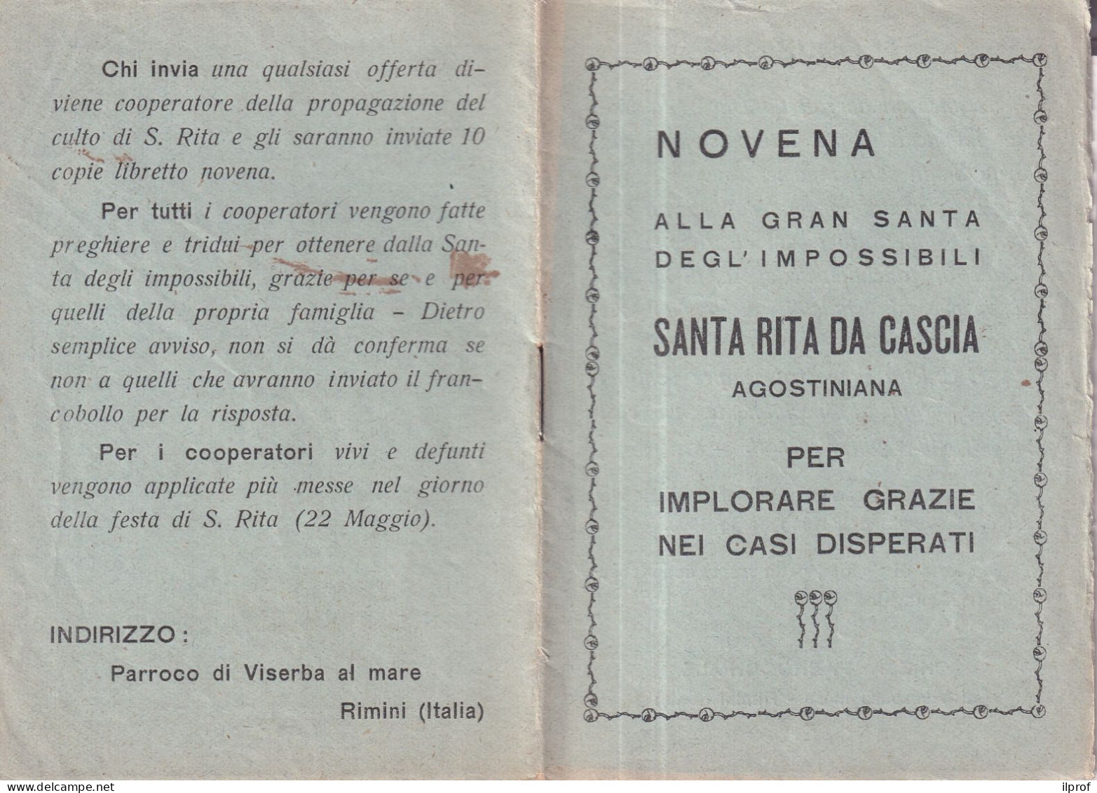 Santa Rita Da Cascia Viserba A Mare Libretto Anni '50 Pagine 8- Rif. S399 - Religion &  Esoterik