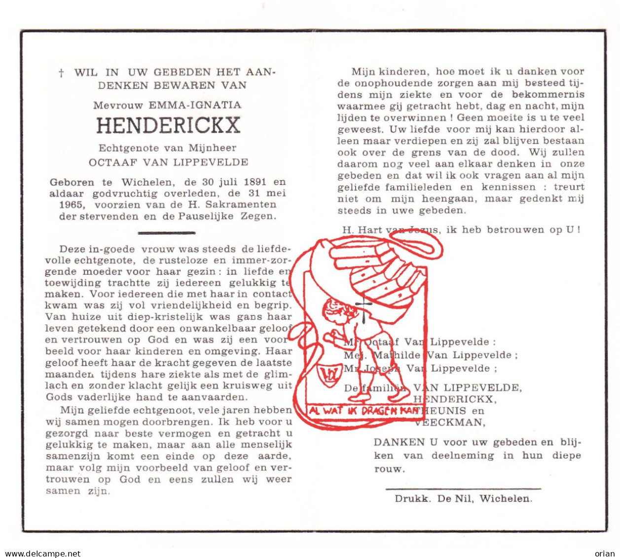 DP Emma Ignatia Henderickx ° Wichelen 1891 † 1965 X Octaaf Van Lippevelde // Theunis Veeckman - Images Religieuses