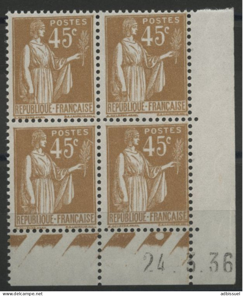 N° 282 Type PAIX Neuf ** (MNH) Bloc Avec Coin Daté Du 24/3/36. TB - 1930-1939