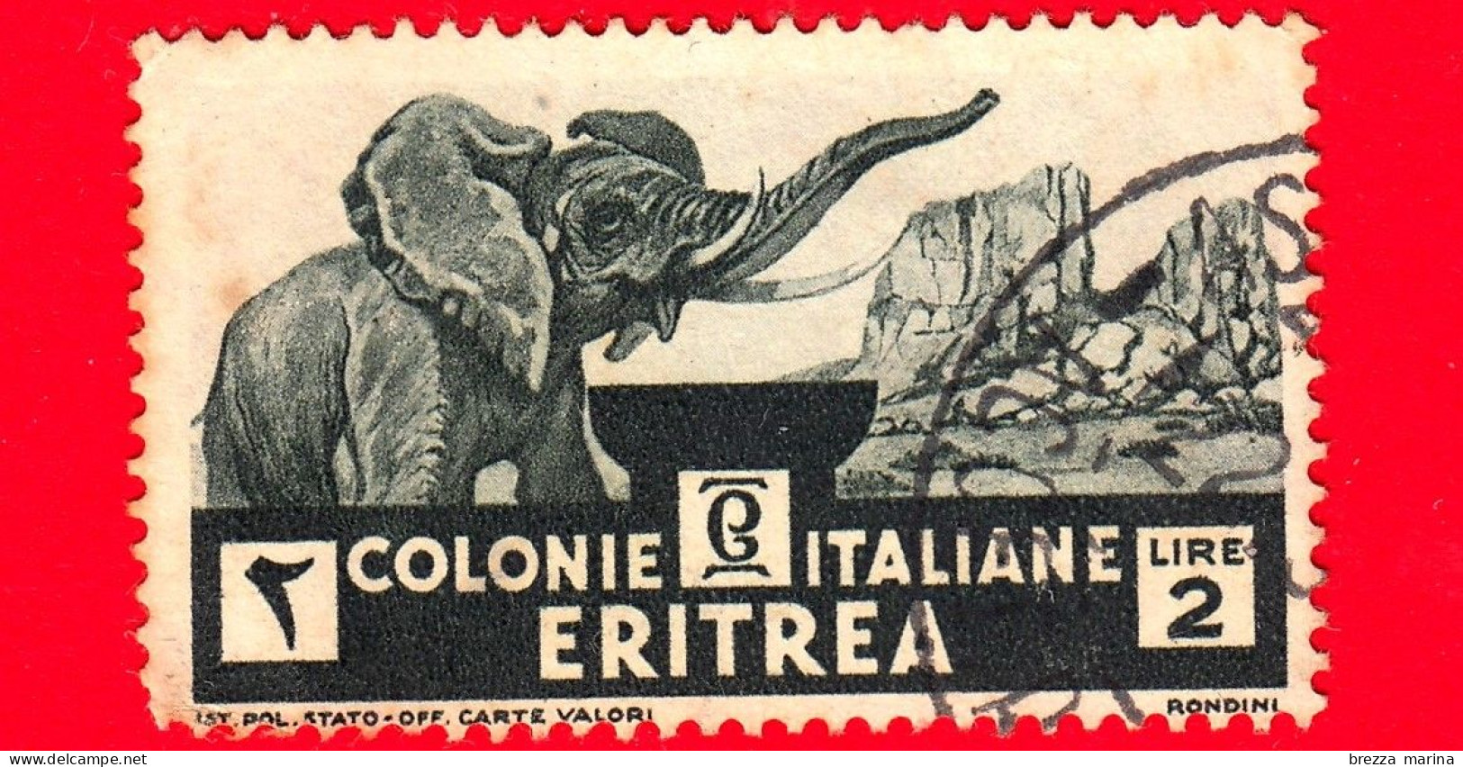 ITALIA - COLONIE ITALIANE - ERITREA - Usato - 1933 - Serie Pittorica - Elefante Africano - 2 L. - Erythrée