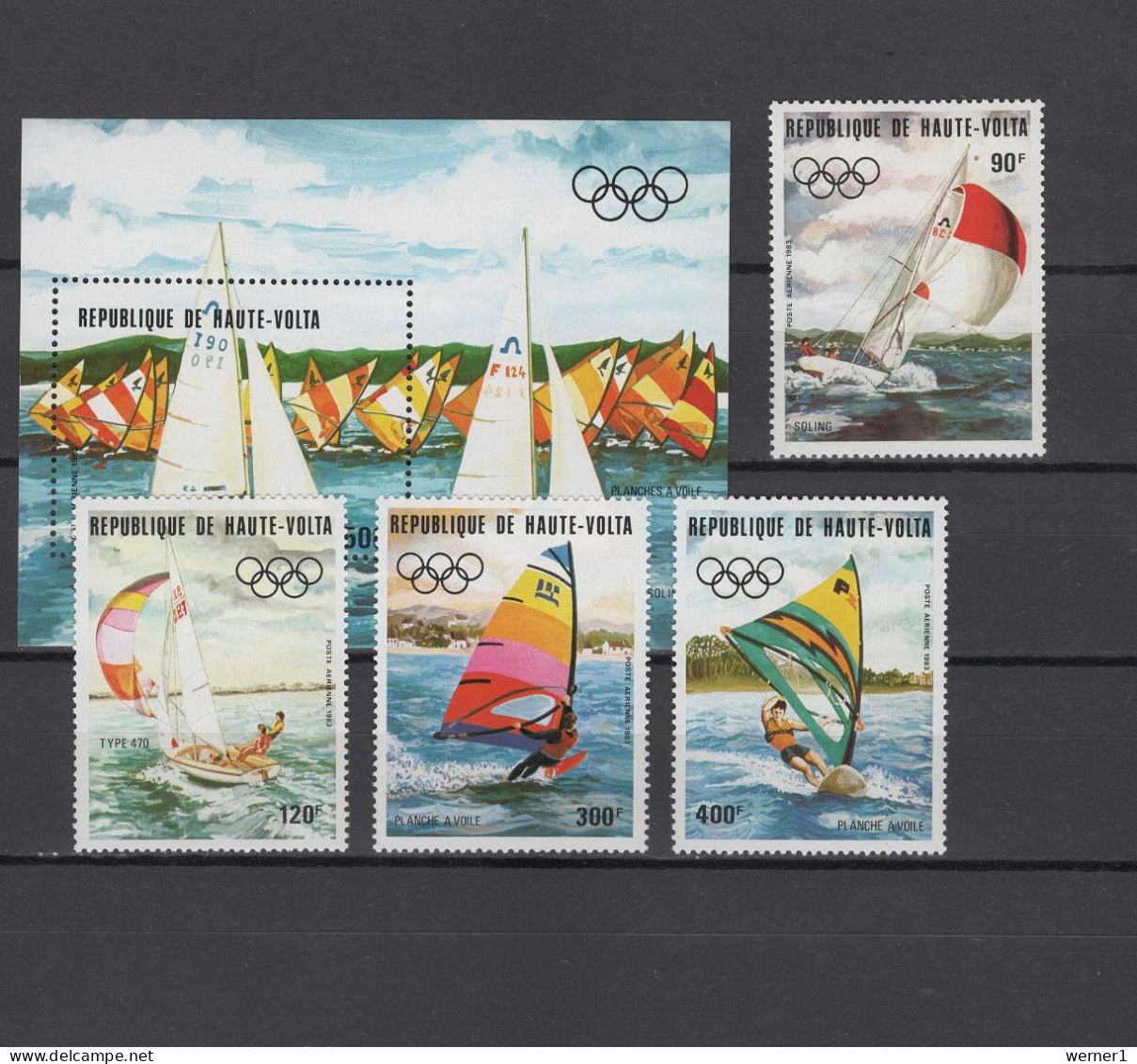 Burkina Faso (Upper Volta) 1983 Olympic Games Los Angeles, Sailing, Windsurfing Set Of 4 + S/s MNH - Sommer 1984: Los Angeles