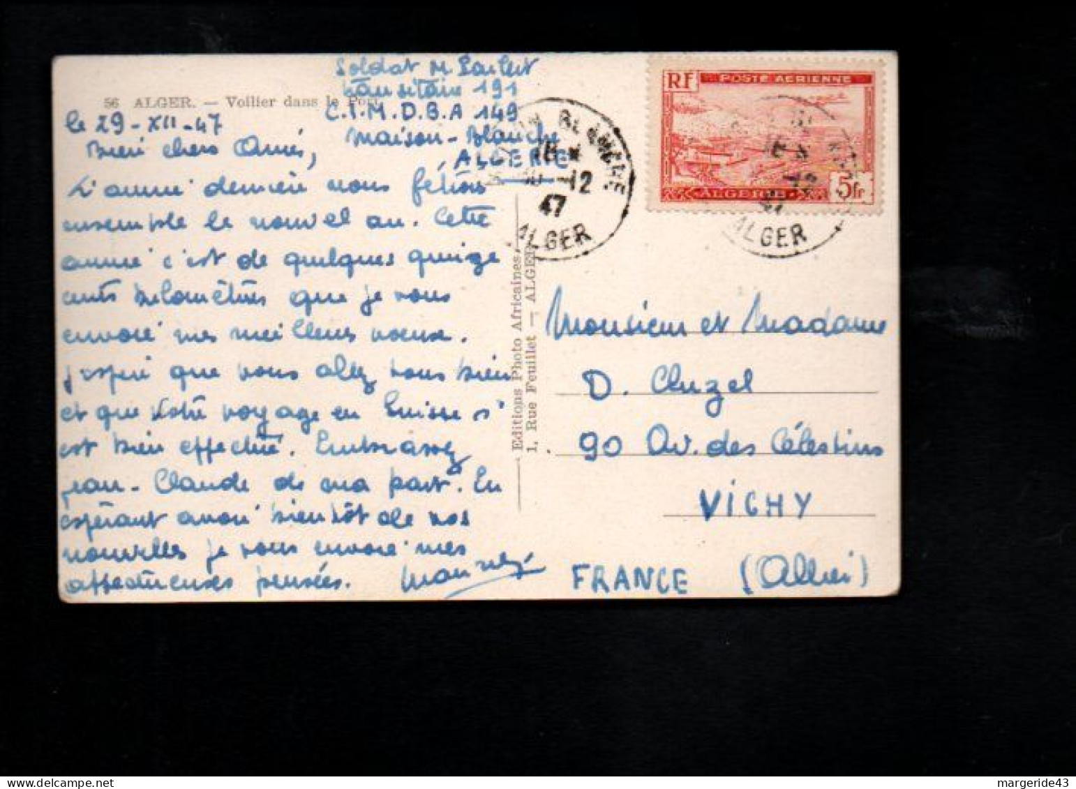 ALGERIE SEUL SUR CARTE POUR LA FRANCE 1947 - Lettres & Documents